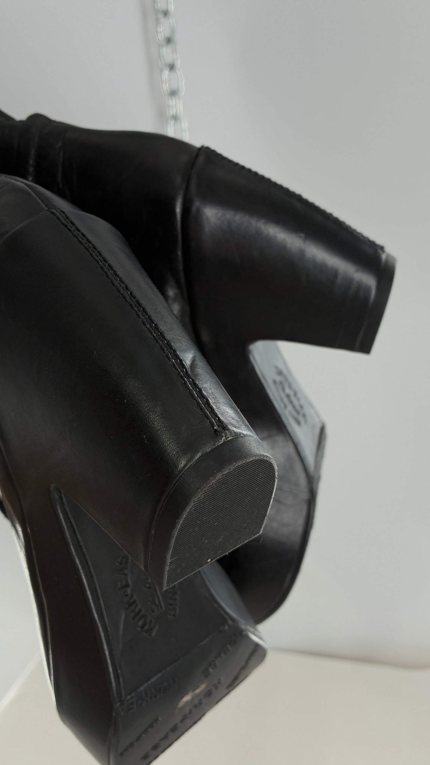 Vintage KORK EASE Black Genuine Leather Platform Clog, Knee High Boots (8/39)