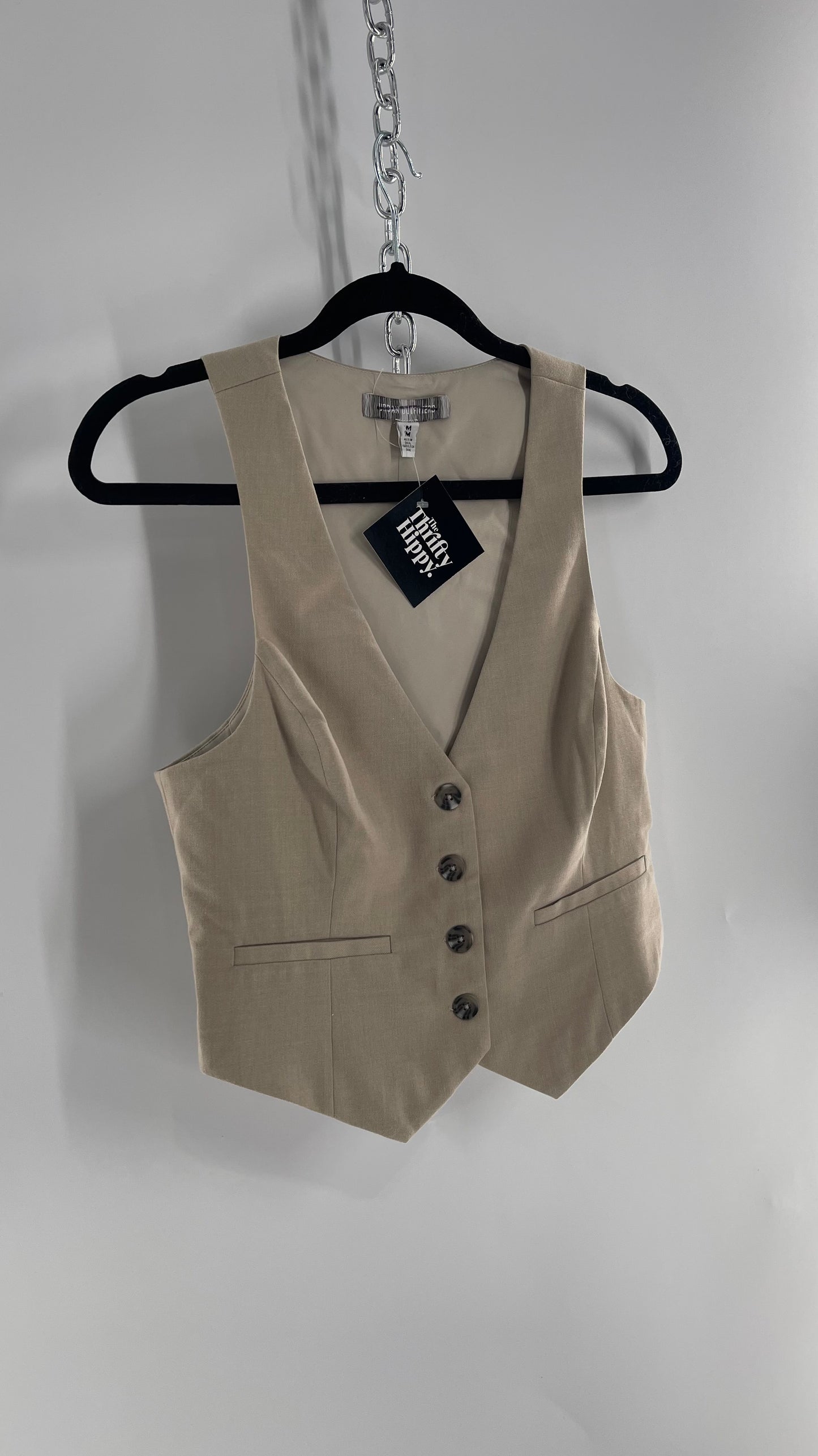 Urban Outfitters Vintage Upcycled Tan\Grey Cropped Vest Top (Medium)