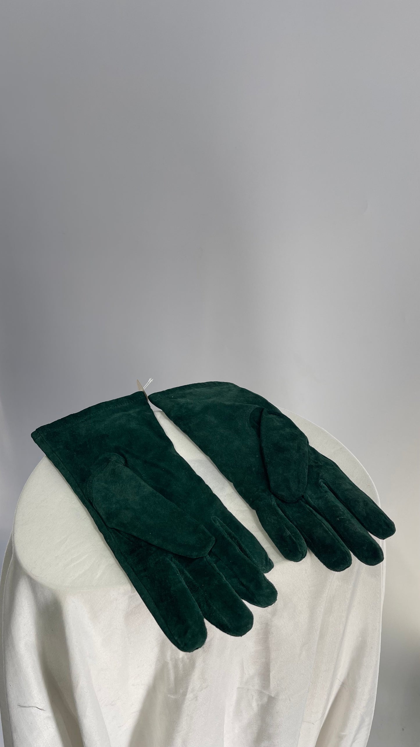 Vintage Green Suede Leather Button Side Gloves