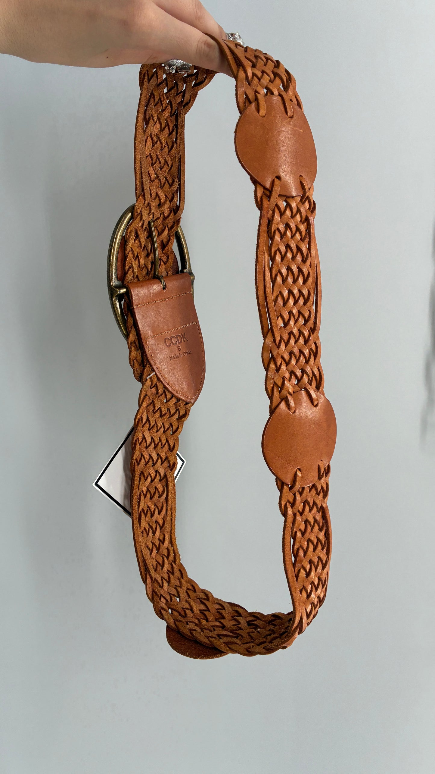 Vintage CCDK Brown Braided Belt with Oversized Silver Buckle (Small)