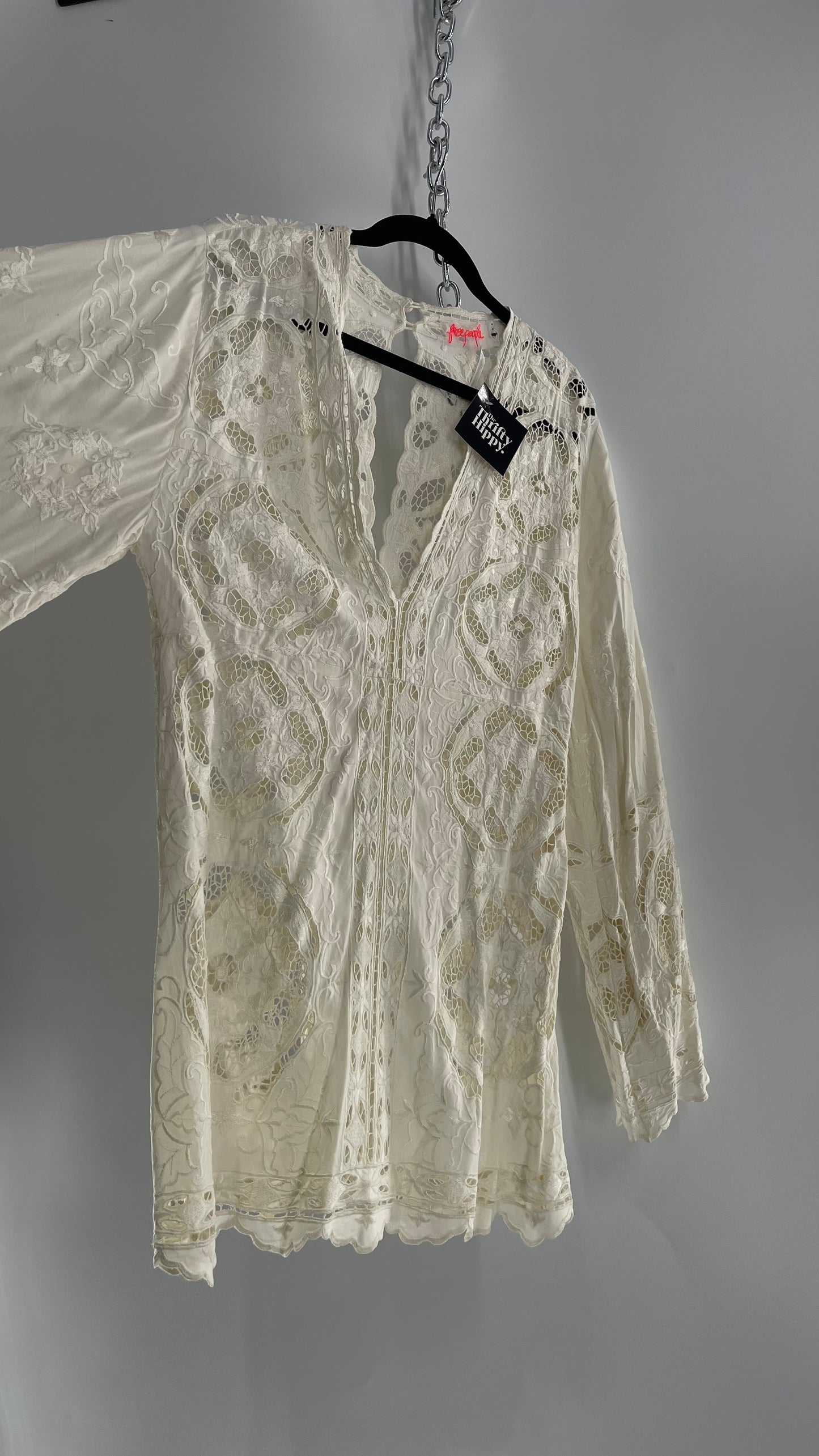 Free People Cream Lace Mini Dress (Small)