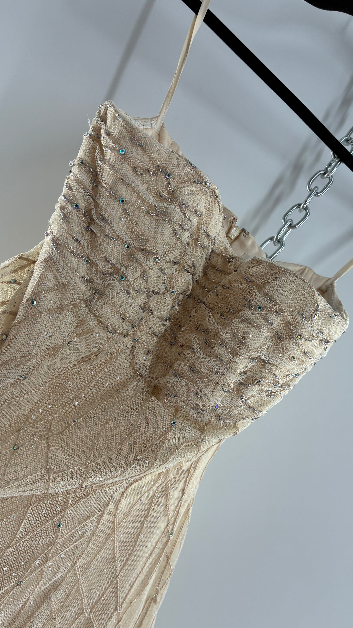 Vintage Victor Costa for Neiman Marcus Strapless Ruched/Pleated Bust Mermaid Gown Covered in Braided Threads and Embroidered Beads (6)
