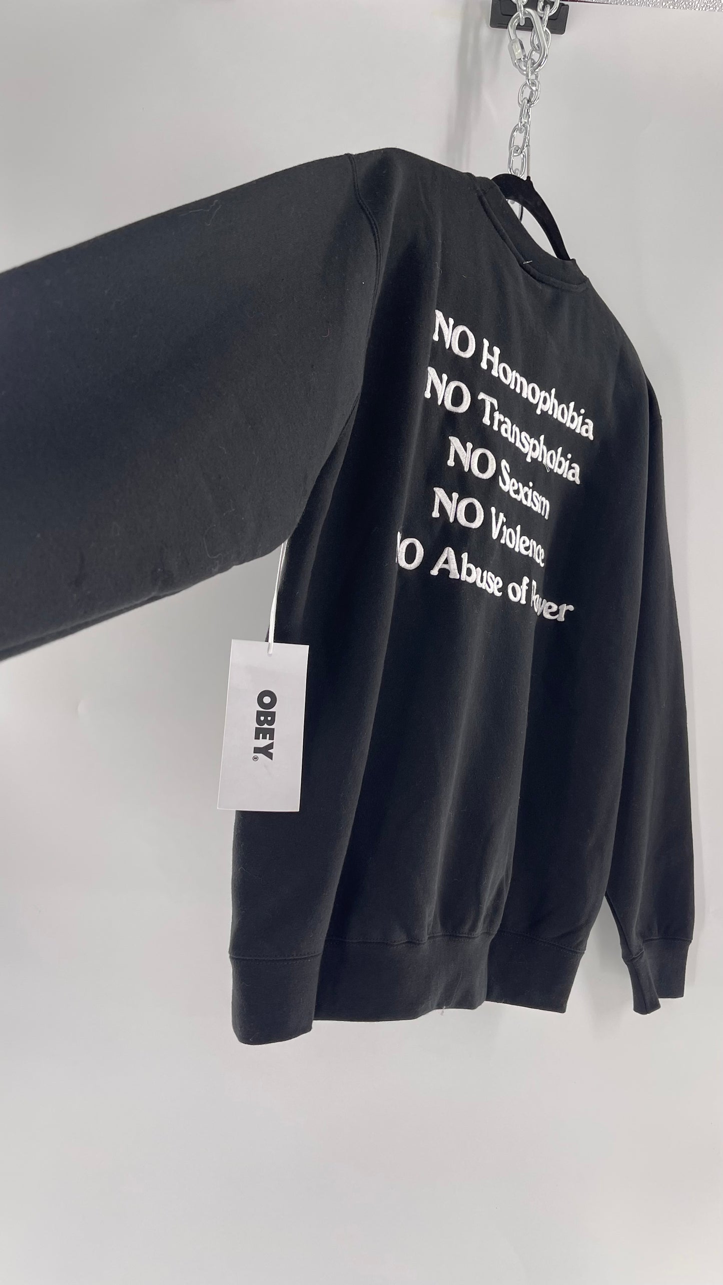 OBEY Black All Over Embroidered Love is The Cure Crewneck with Tags (Medium)
