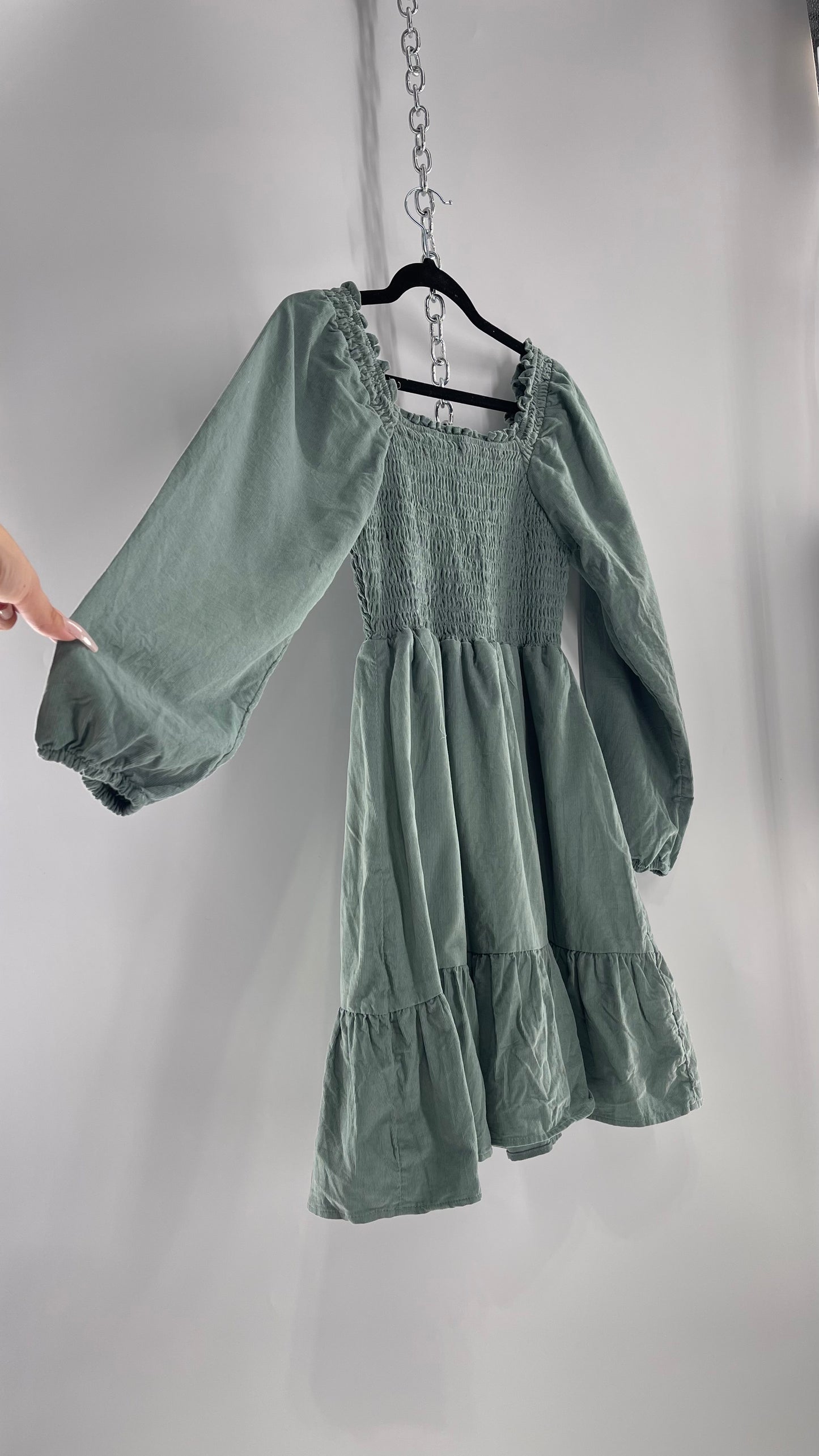 American Eagle Teal Corduroy Smocked Bust Tiered Dress with Tags(Medium)