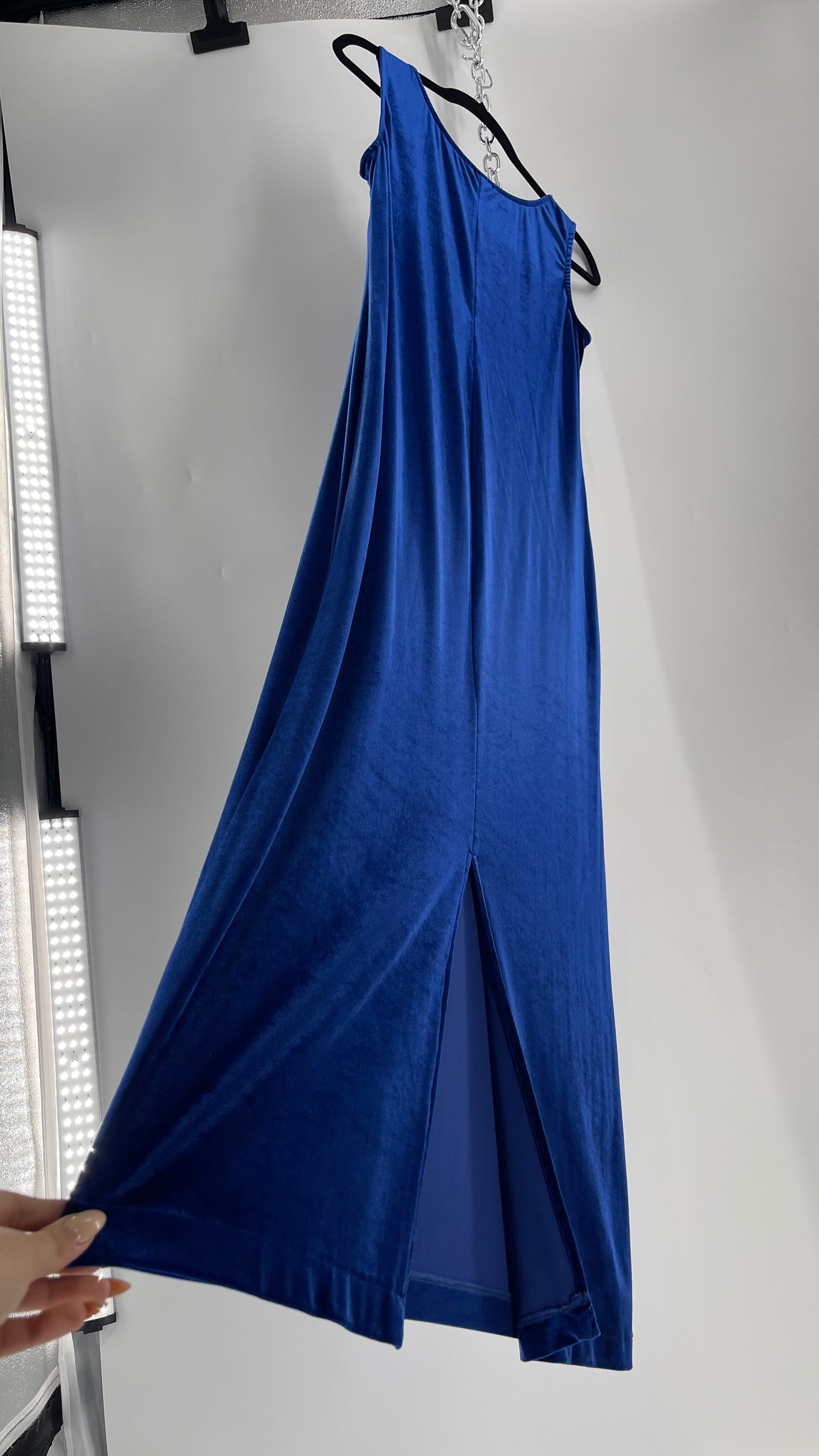 Vintage Carol Anderson Royal Blue Velvet Square Neckline Floor Length Dress (Medium)