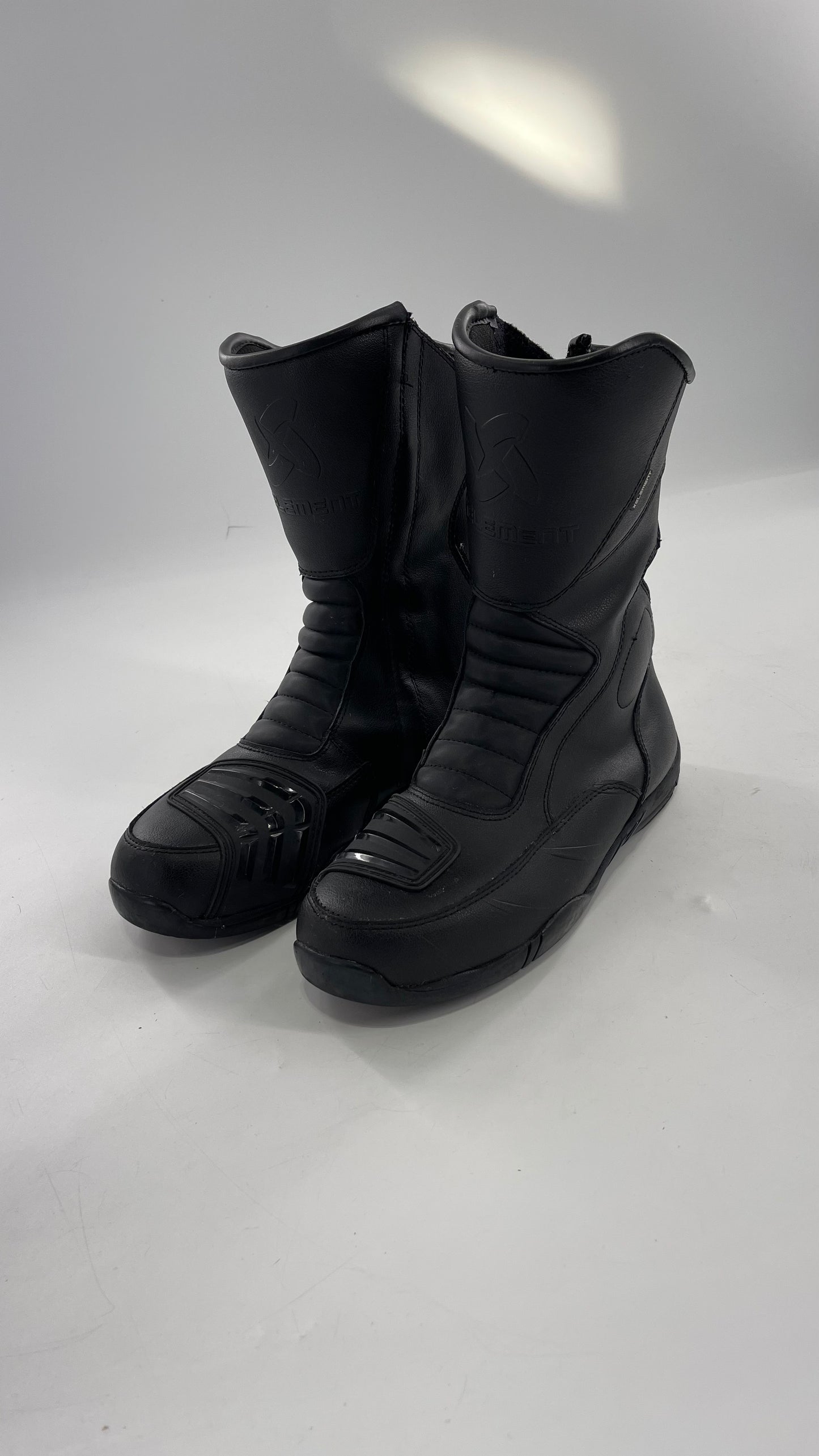 XELEMENT Black Leather Motorcycle Motocross Riding Boots (9.5)
