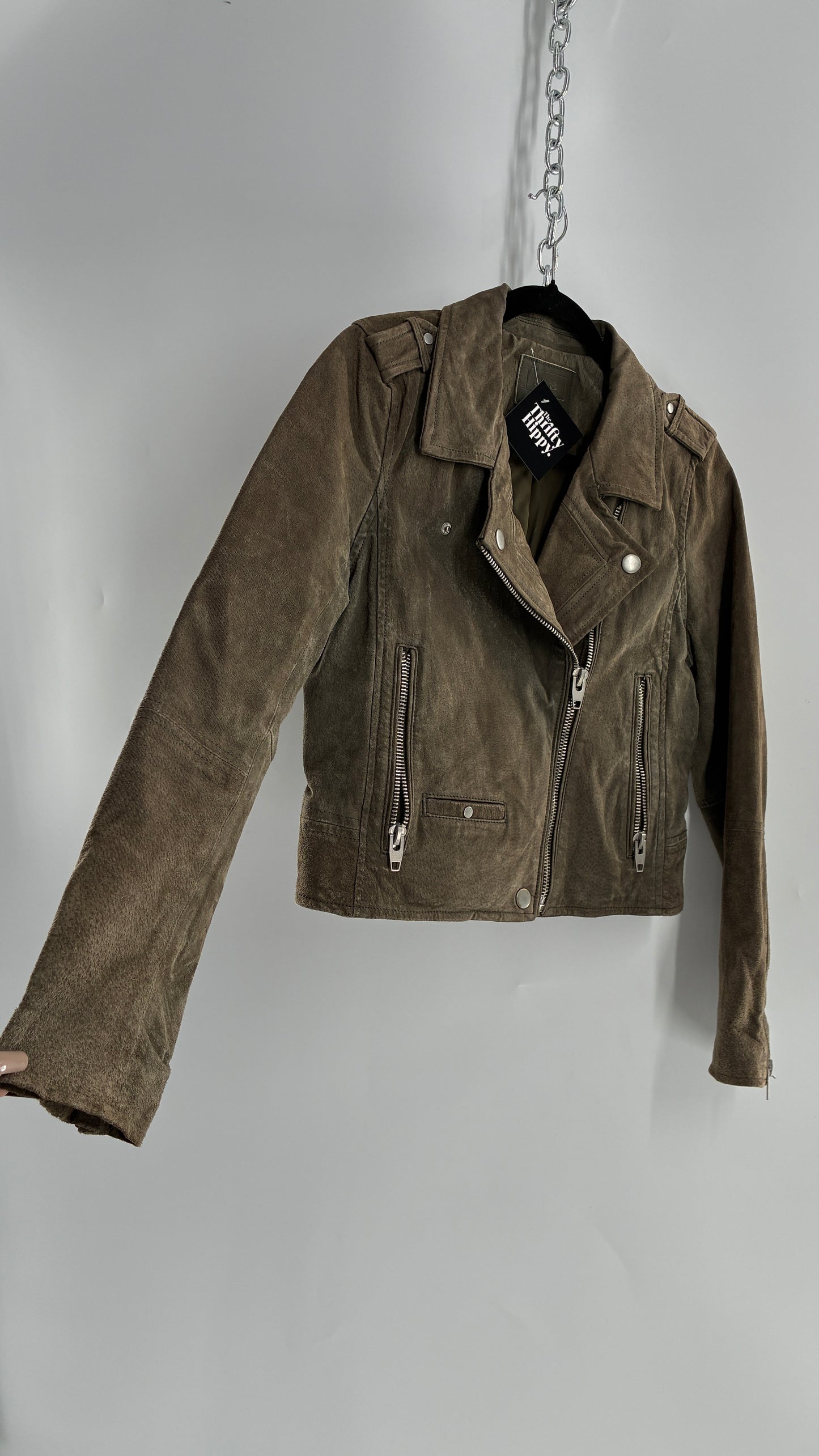 Vintage SL8 Genuine Suede Leather Motorcycle Style Jacket (Medium)