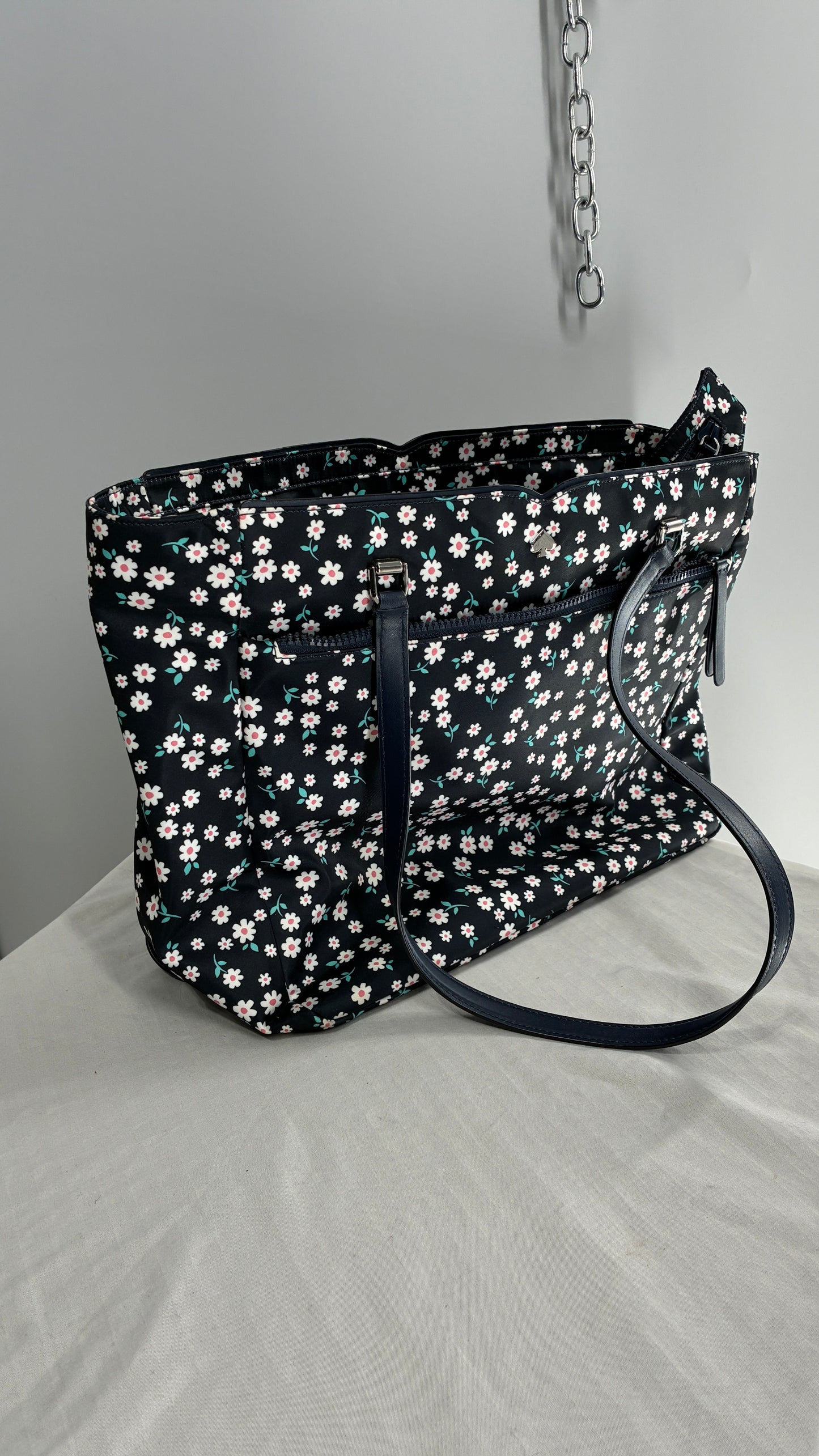 Kate Spade Jae Fleurette Navy Blue Floral Large Tote Bag