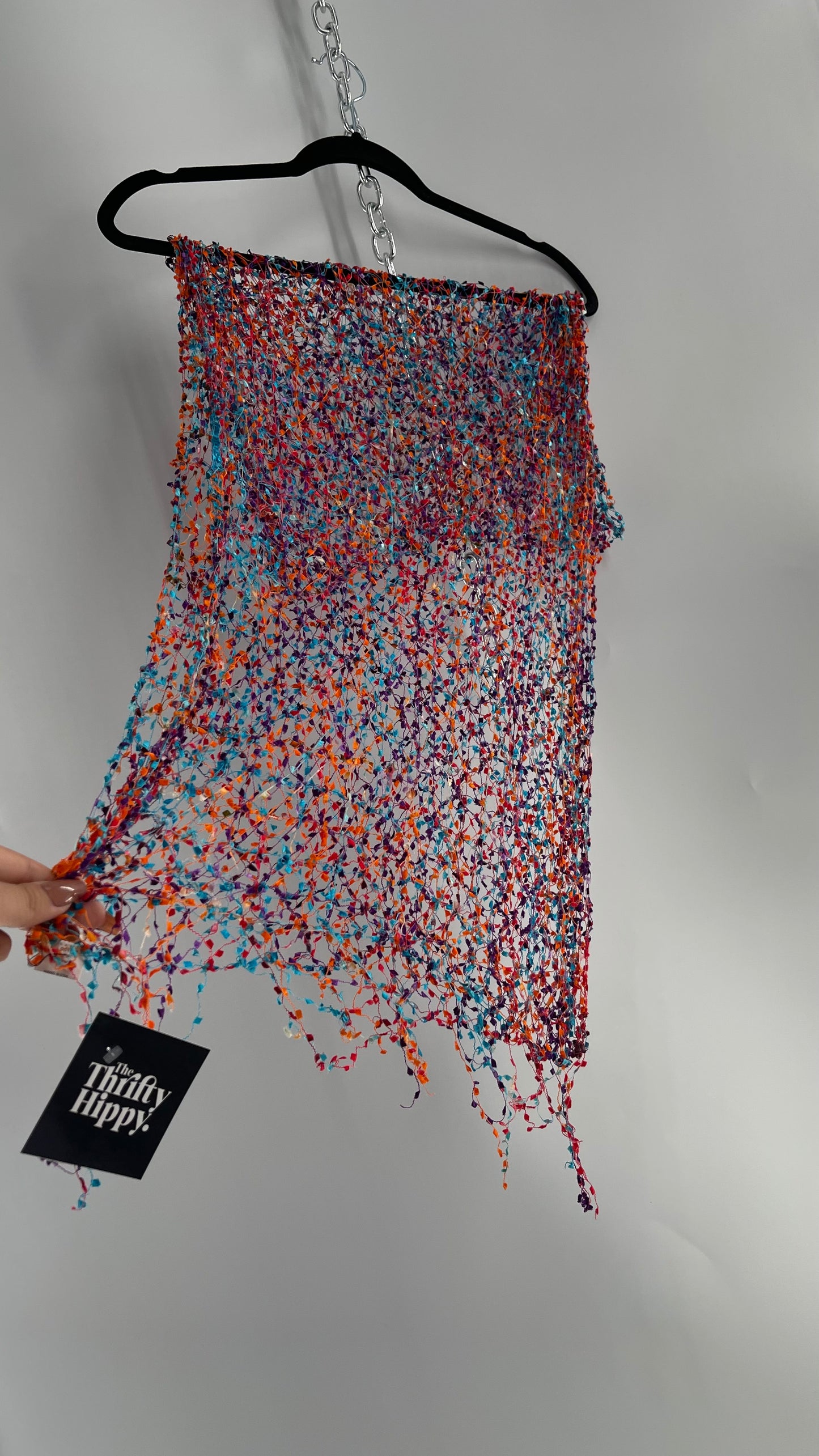 Vintage Negative Space Confetti Scarf Red, Teal, Orange, Blue