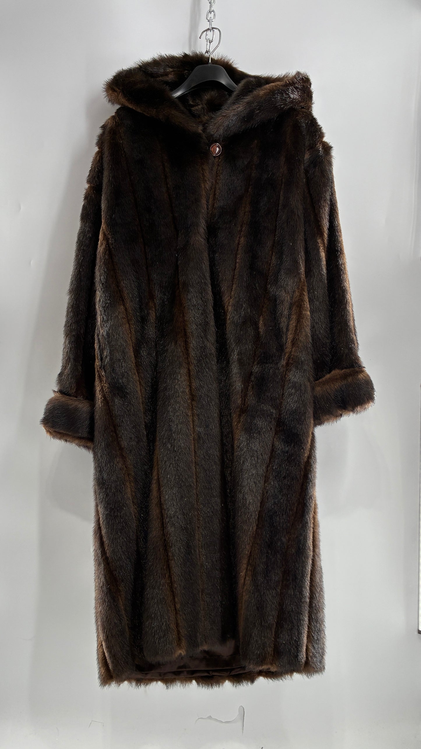 Vintage TALLY HO Hooded and Paneled, Vegan Fur Full Length Coat (Medium)