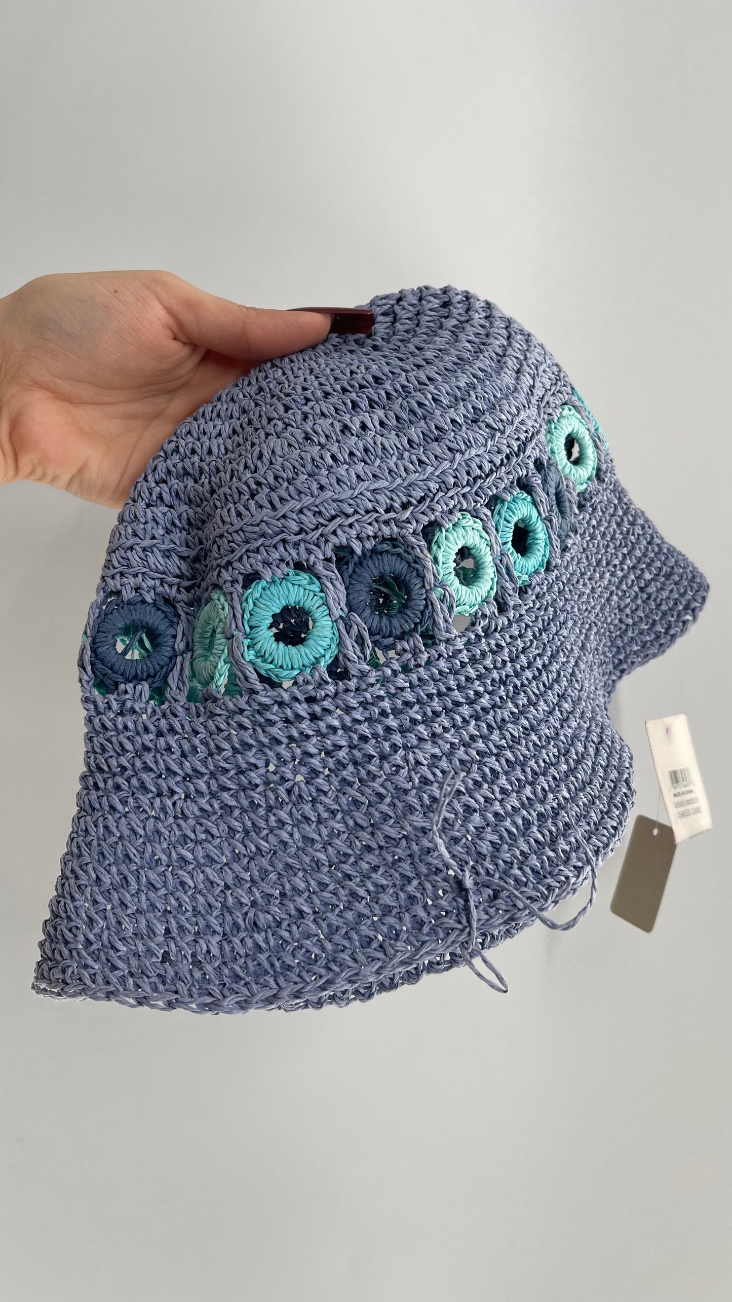 Deadstock Vintage Periwinkle Straw Bucket Hat with Tags Attached
