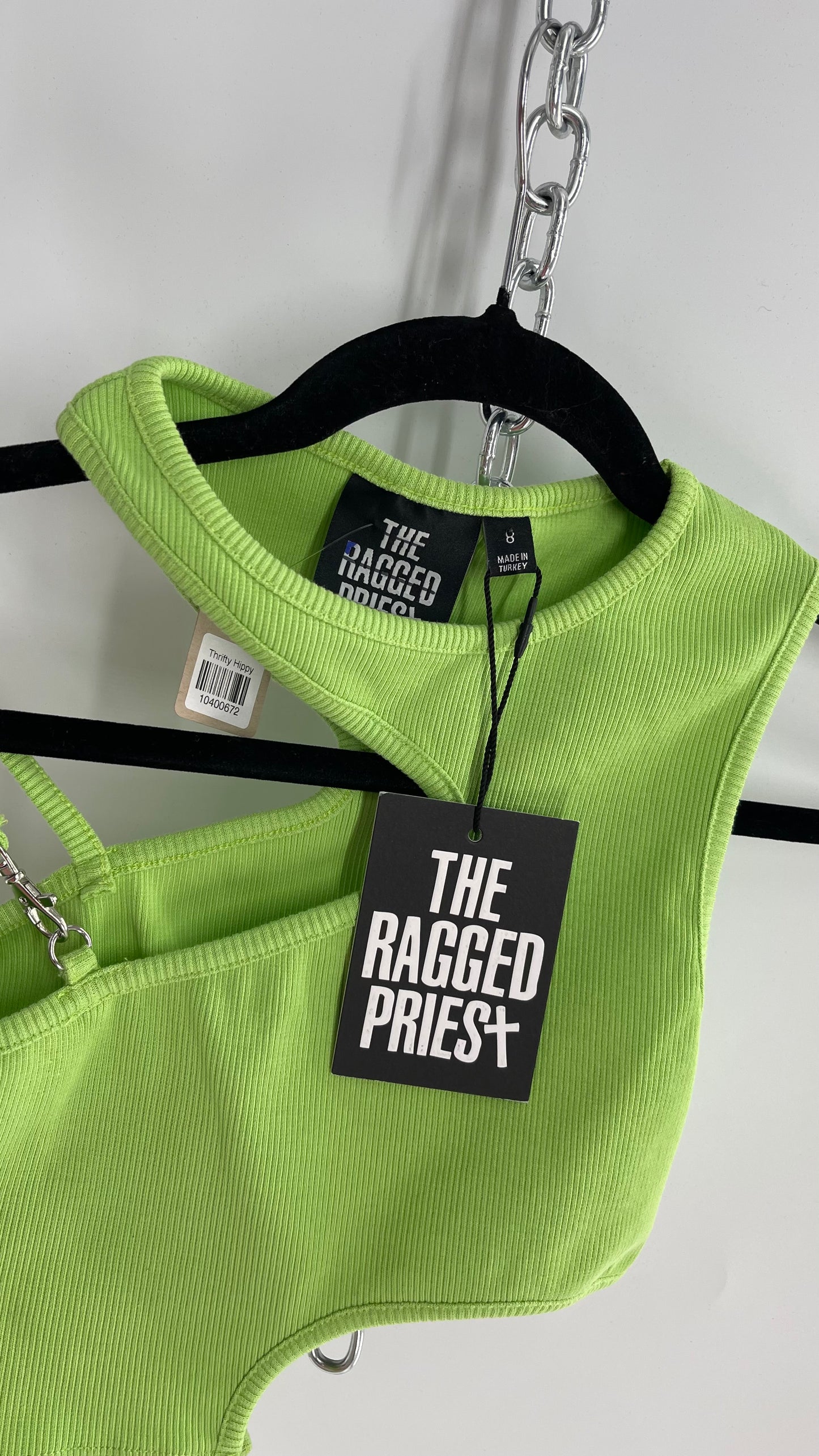 The Ragged Priest Neon Green Cut Out, Strappy Tank with Tags Attached and Metal Hardware (8)