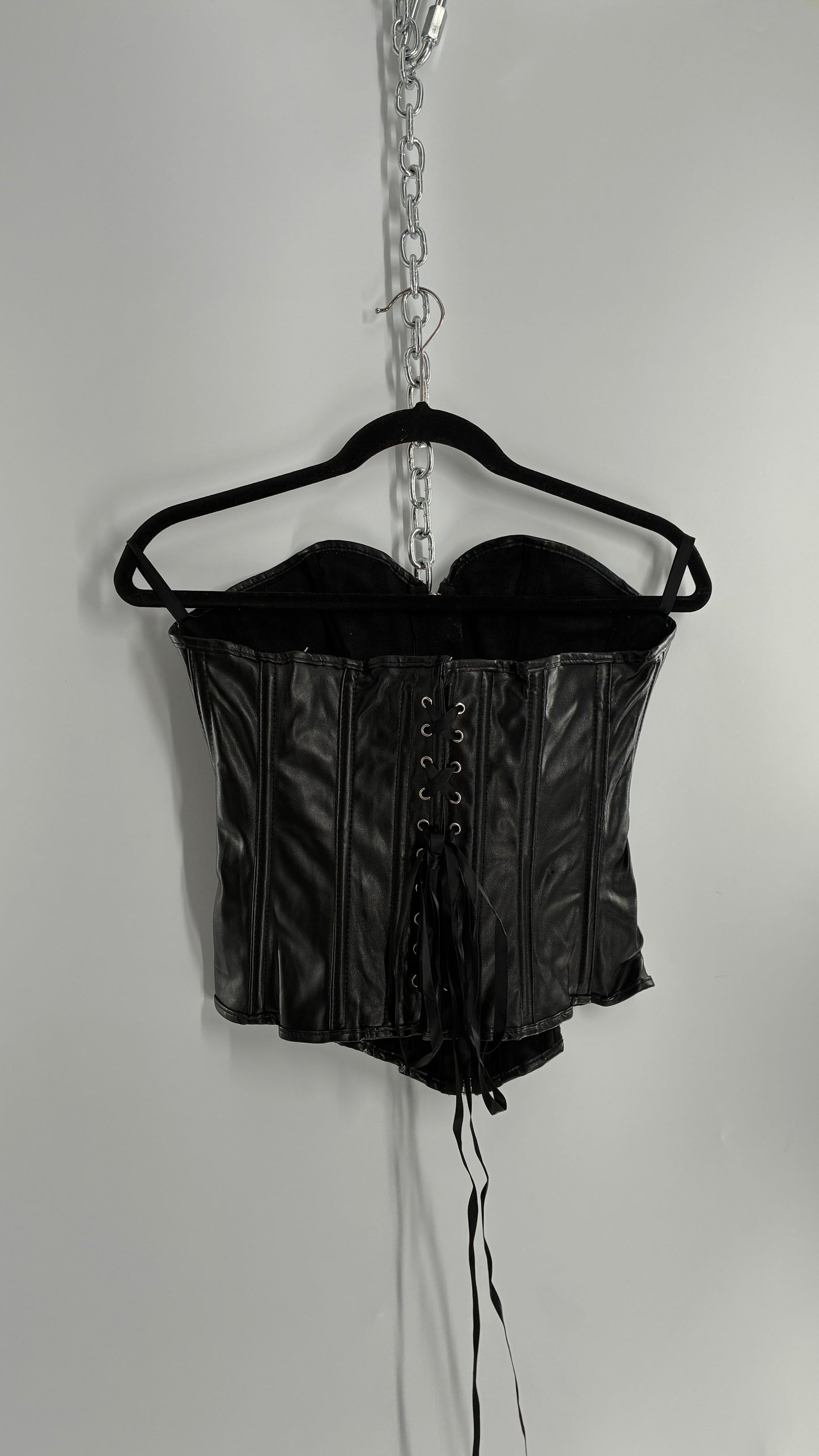 Black Vegan Leather Zip Front Corset (Medium)