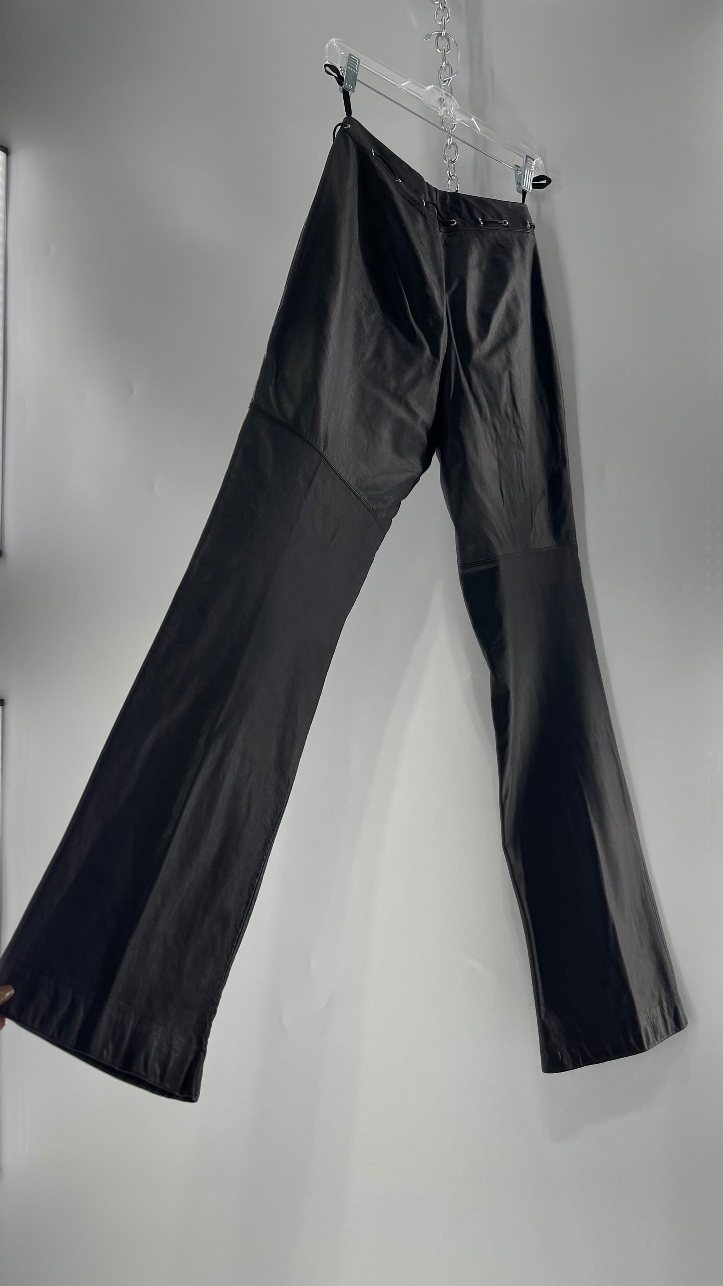 Vintage 90s RALPH Ralph Lauren Thin Leather Pants with Thread Through Grommet Detail on Waistline (4)