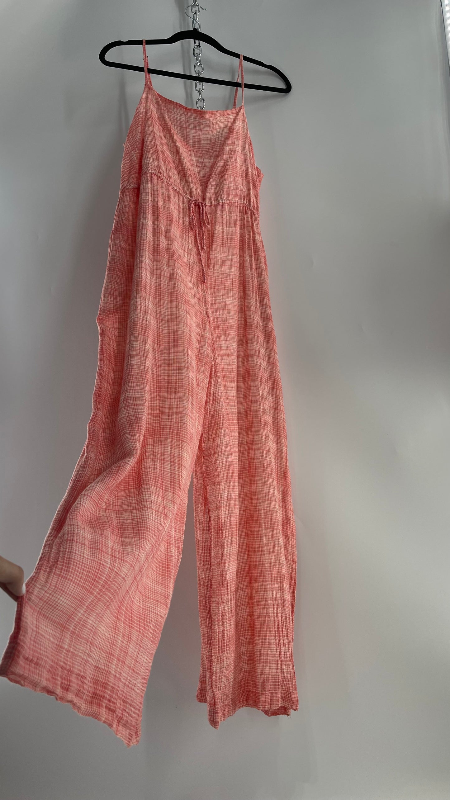 Urban Outfitters Gingham Plaid Red Picnic Jumpsuit (Large)