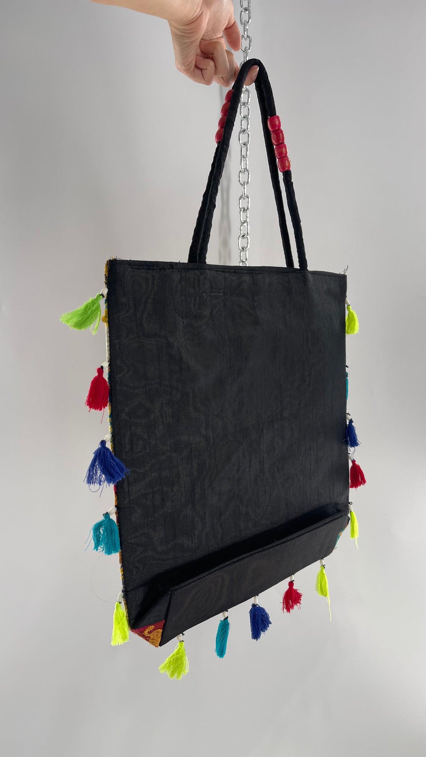 Imported Golden Yellow Patchwork Tote from Brazil with Tassel Detailing