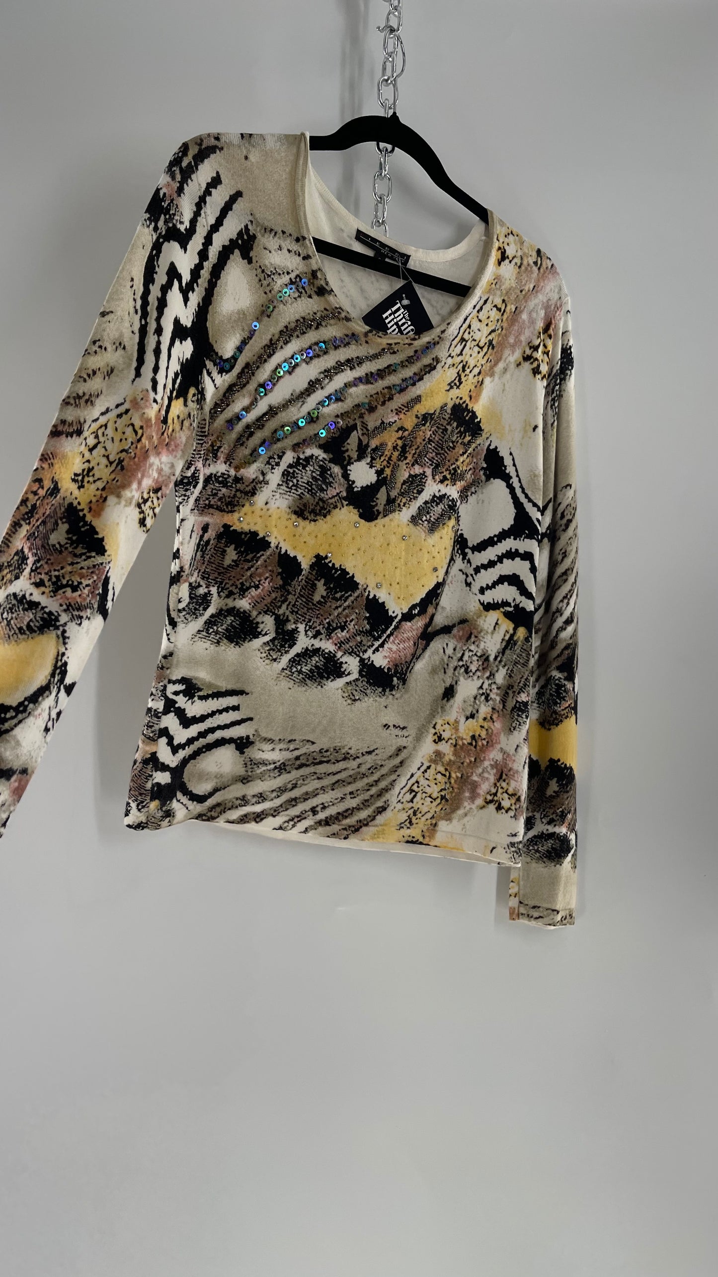 Vintage PIERRI Animal Print Graphic Knit with Iridescent Sequins (Small)