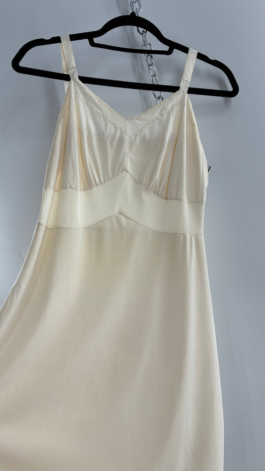 Vintage Slip Dress with Pleated, Embroidered Bust (No Size or Label)