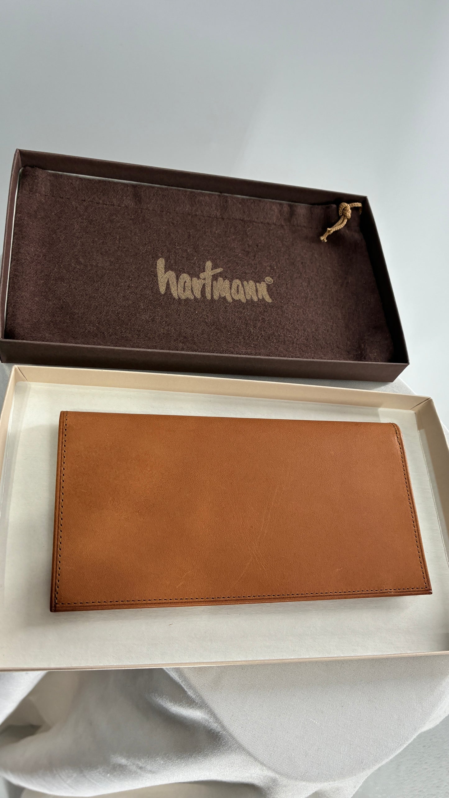 Vintage Hartmann Brown Leather Wallet with Paperwork and Original Box
