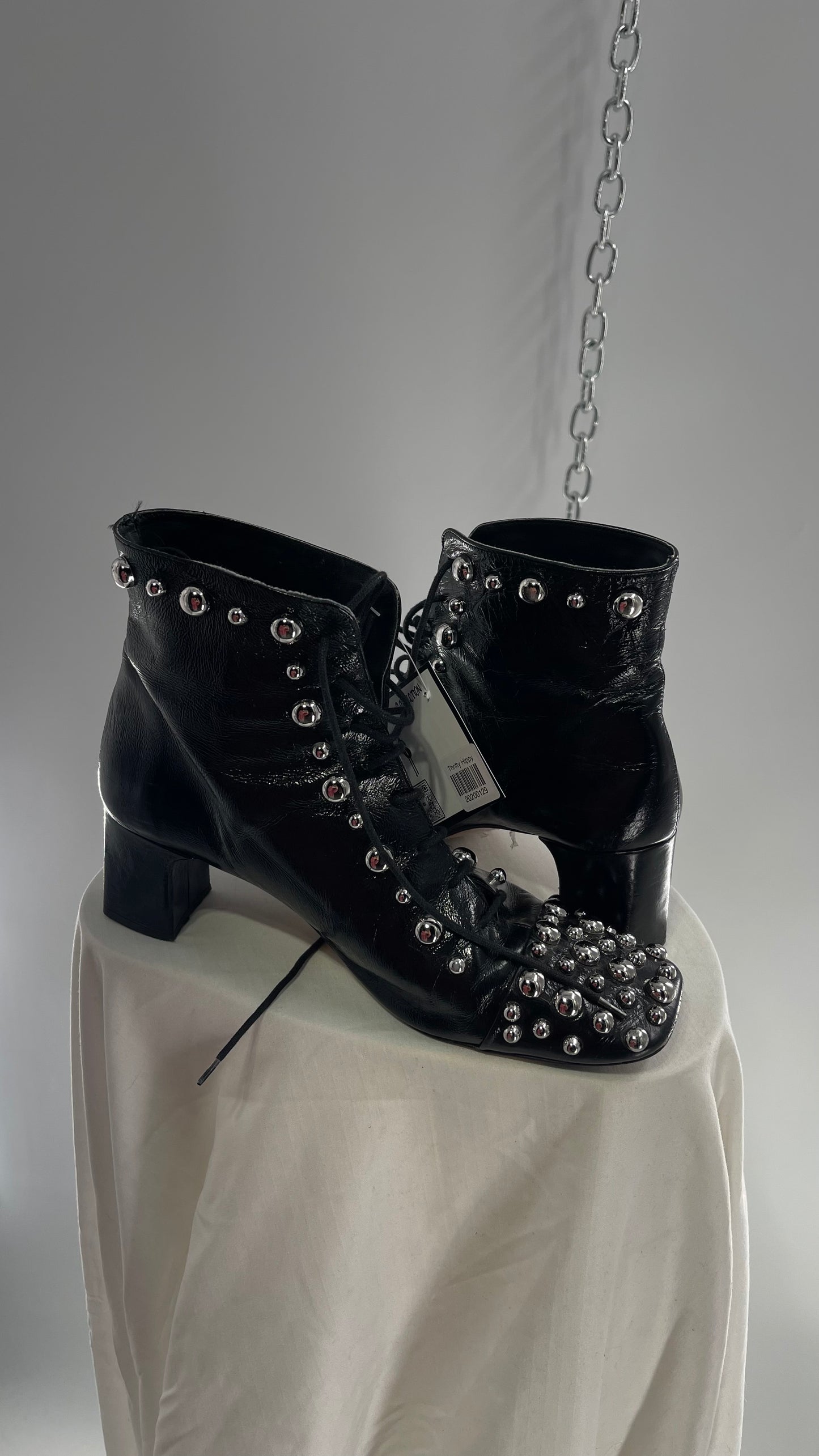 ZARA COLLECTION Worn Dramatic Studded Heeled Combat Boots (40)