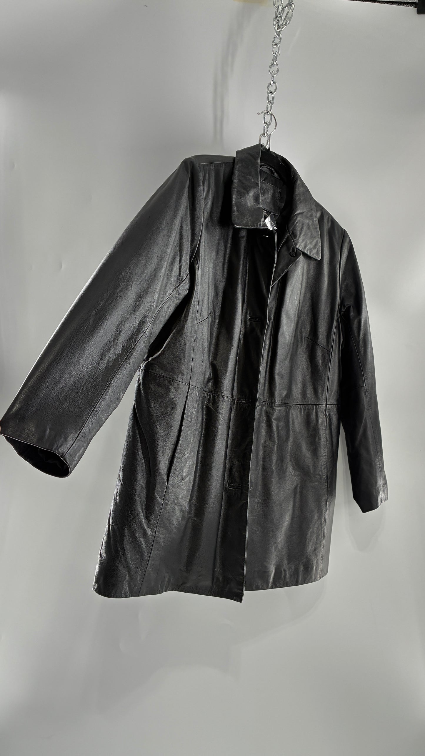 Vintage KATHY IRELAND Black Leather Jacket with Quilted Lining (Large)