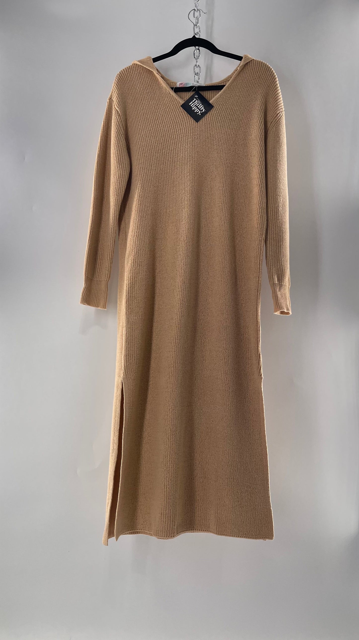 Free People Tan Knit Hoodie Maxi (Medium)