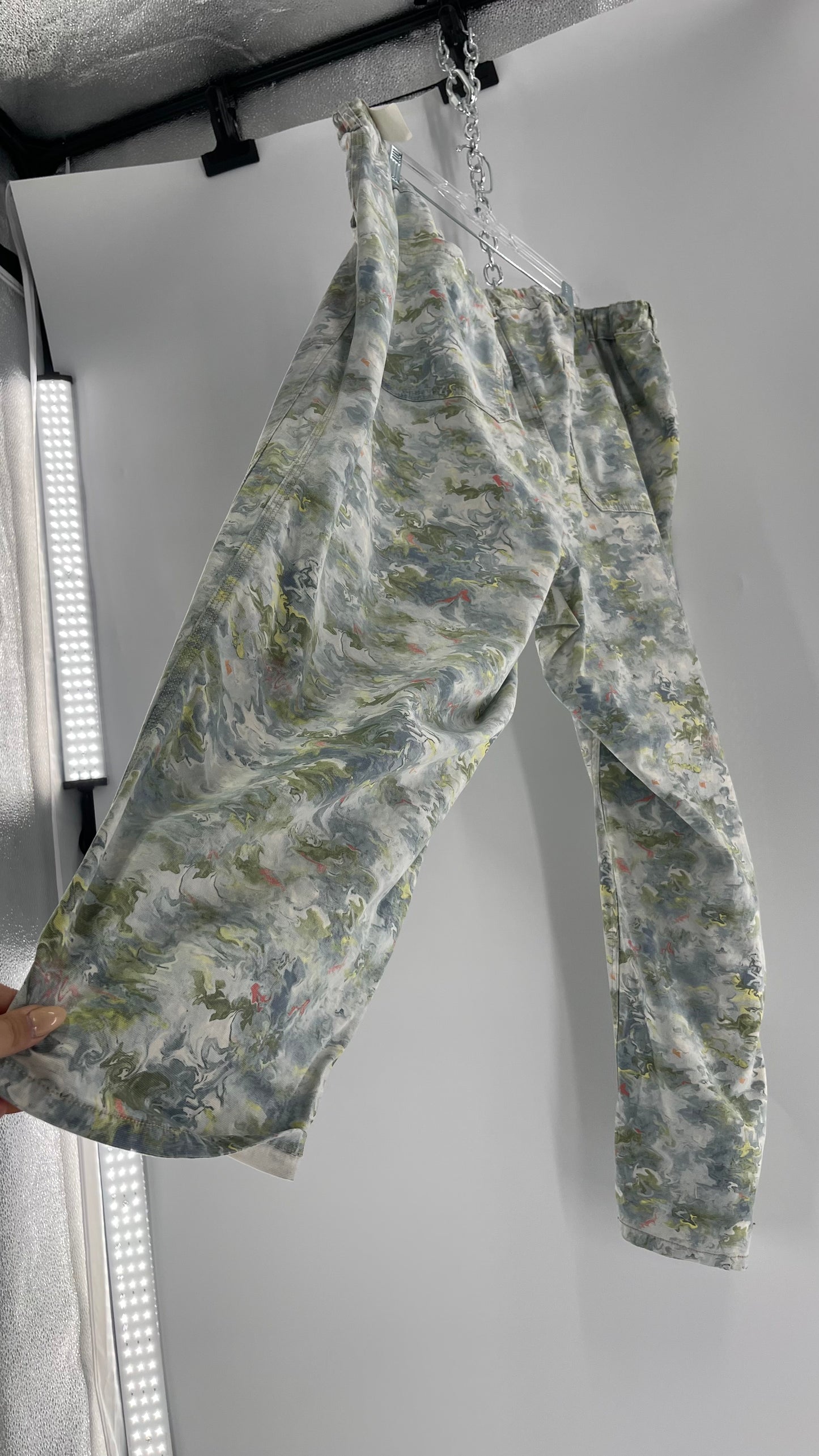 Pilcro Anthropologie Lilly Pad Pond Painted Water Color Cargos (26W)