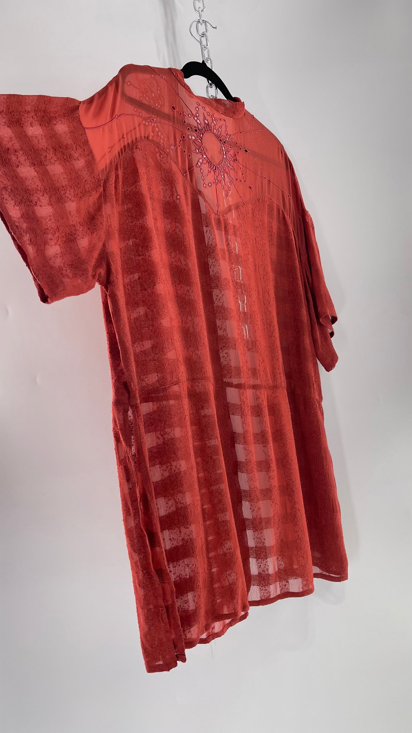 NFO Anthropologie Burnt Orange Cape With Embroidered Solstice Sun and Crescent Moon Designs (One Size)