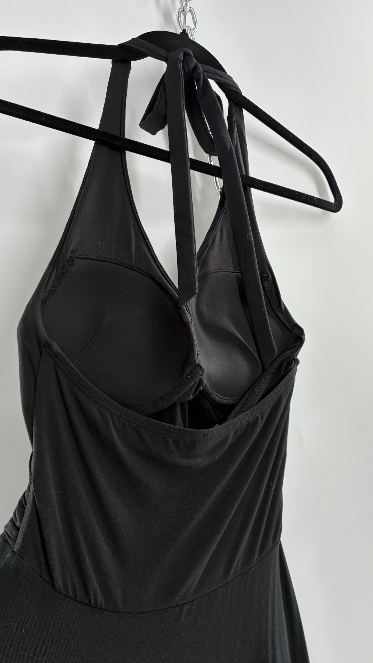Rare Vintage Victoria’s Secret Black Jersey Knit Halter Voluminous Dress with Built in Padded Bra (34C)
