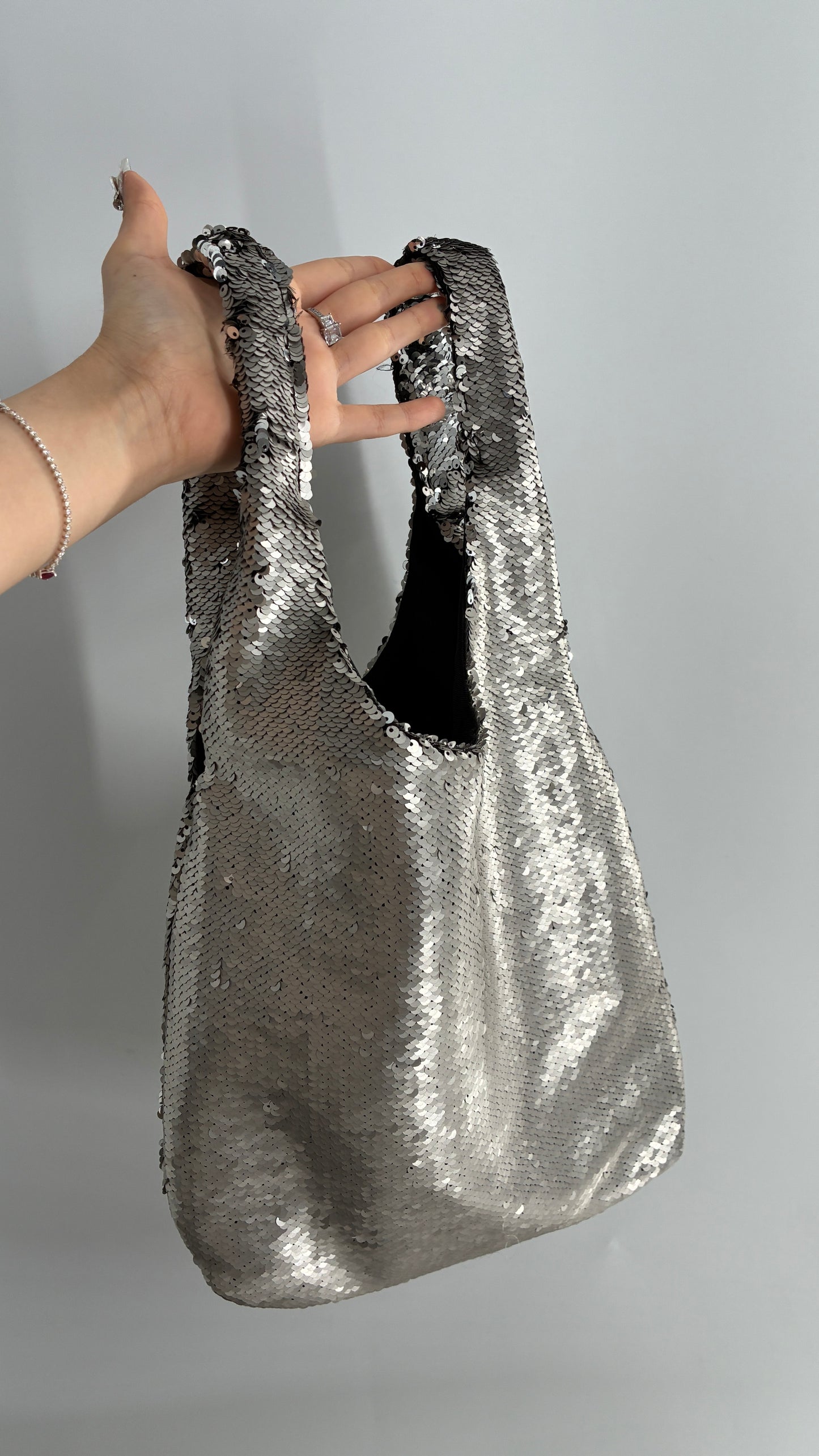 Free People ECOTE Silver Sequin Tote Bag
