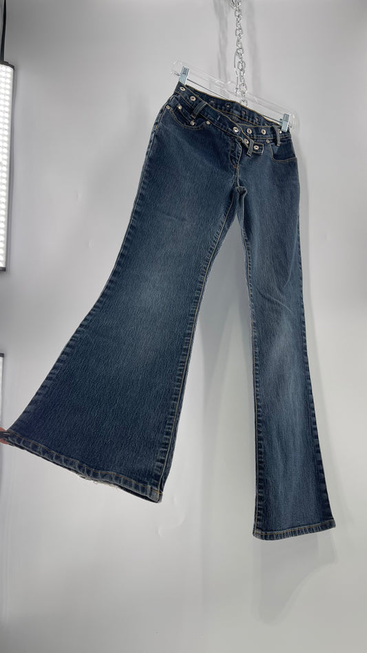 Vintage No Boundaries Grayed Jean Kickflares with Silver Metal Studded Waistline (3)