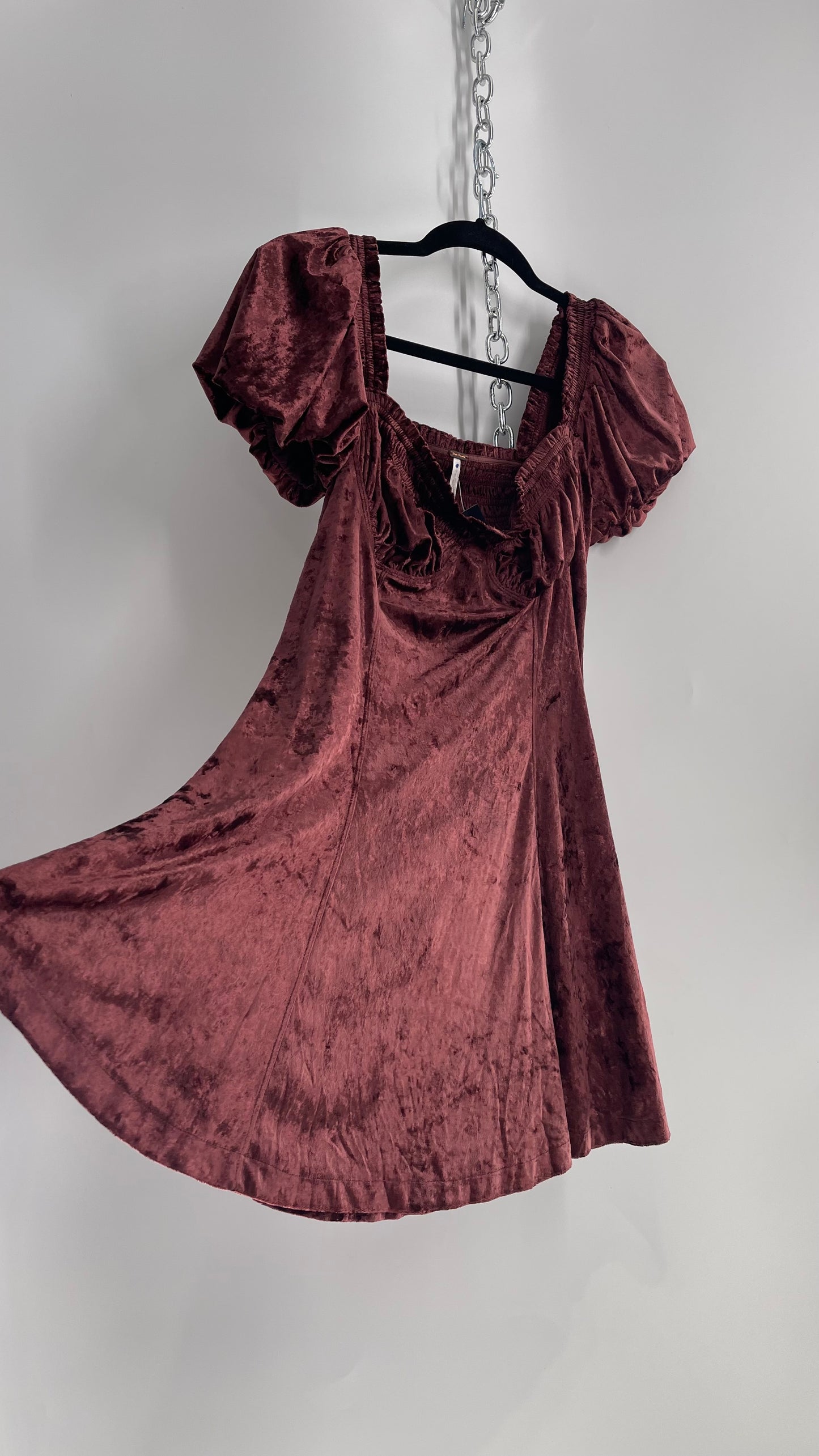 Free People Velour Plum Bustier Milkmaid Dress with Bubble Puff Sleeves (2)