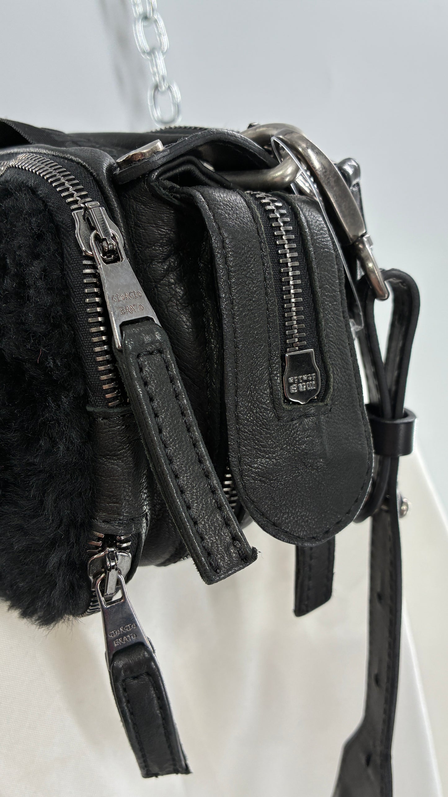 GIORGIO BRATO Black Lamb Leather Convertible Shoulder Bag and Backpack