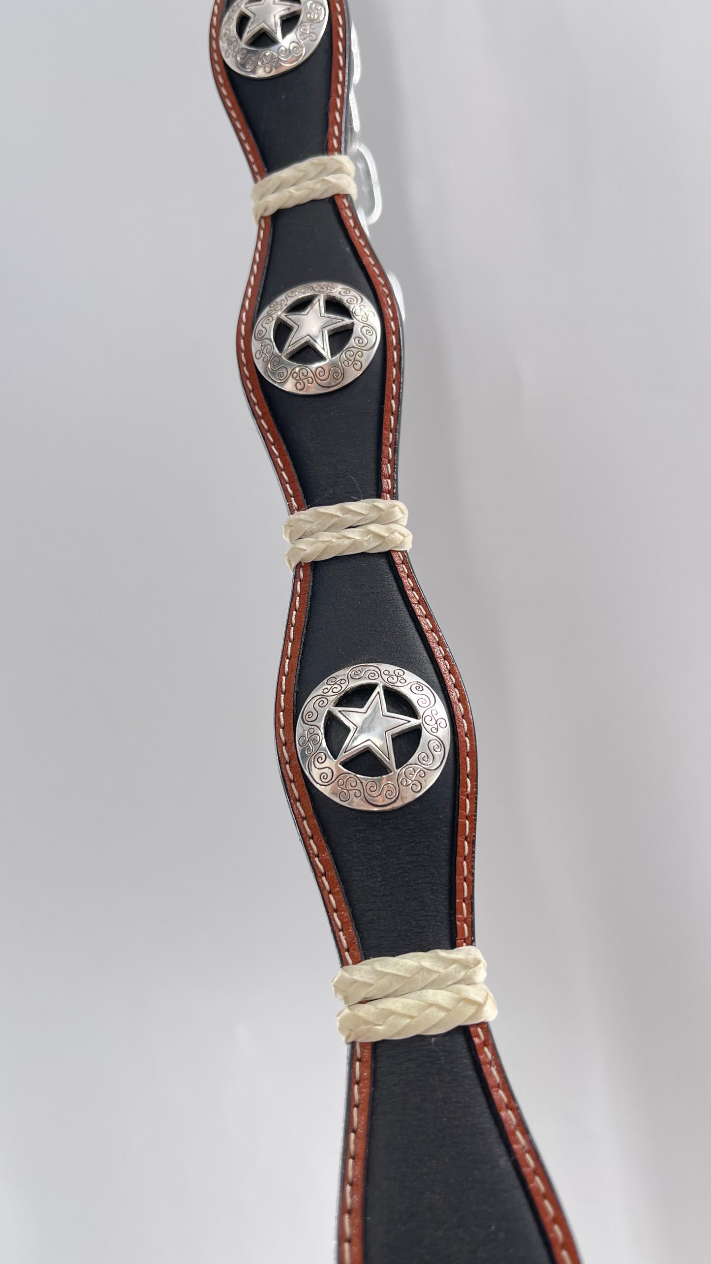 Vintage Ranger Belt Company Genuine Handtooled Leather Metal Stars Embellishments (36)
