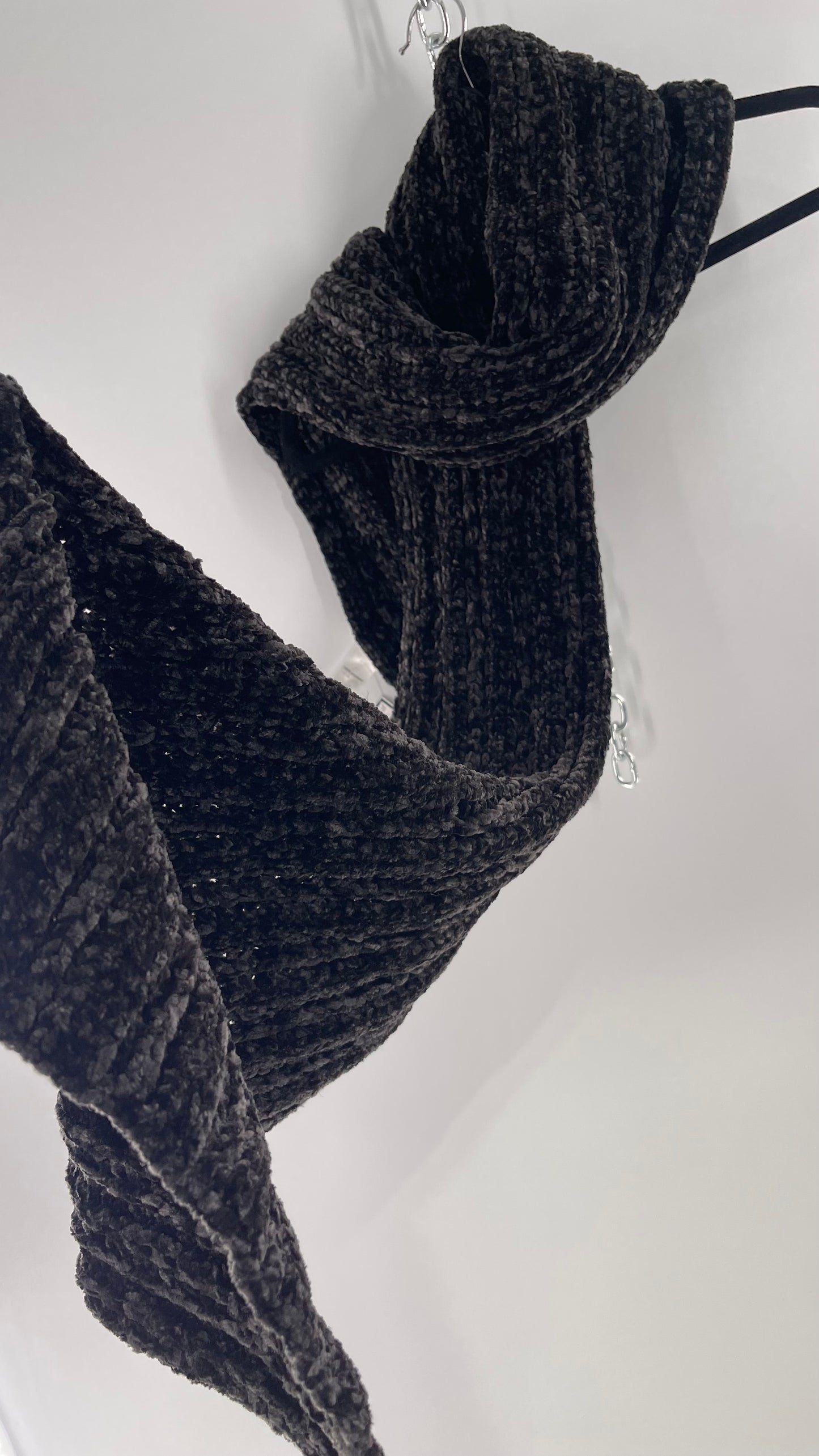 Anthropologie Maurices Black Chenille Velour Knit Scarf