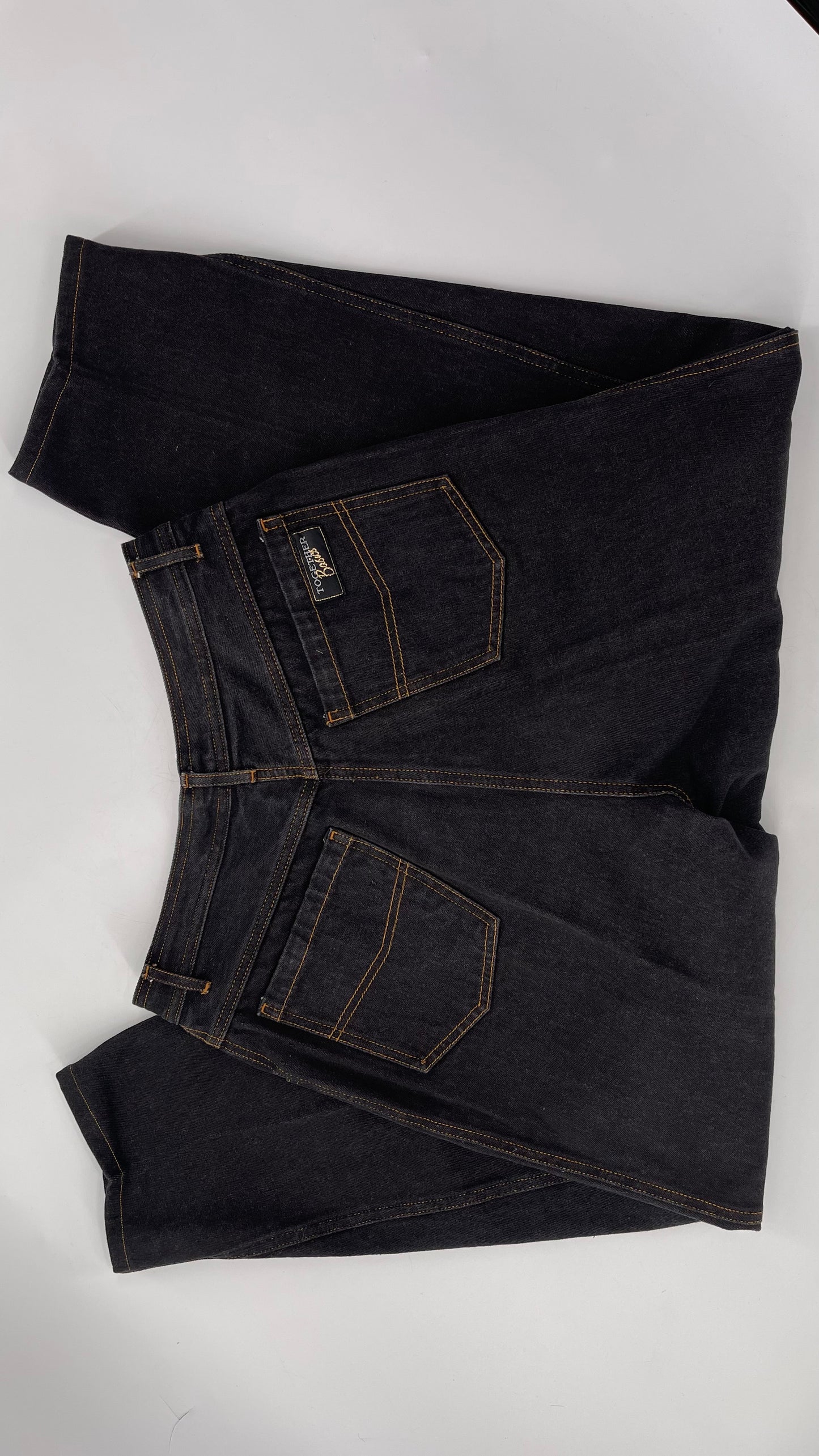 Vintage TOGETHER Basics Dark Gray 80s/90s Tapered, Pleated Waist Old School Embroidered Jeans (14)