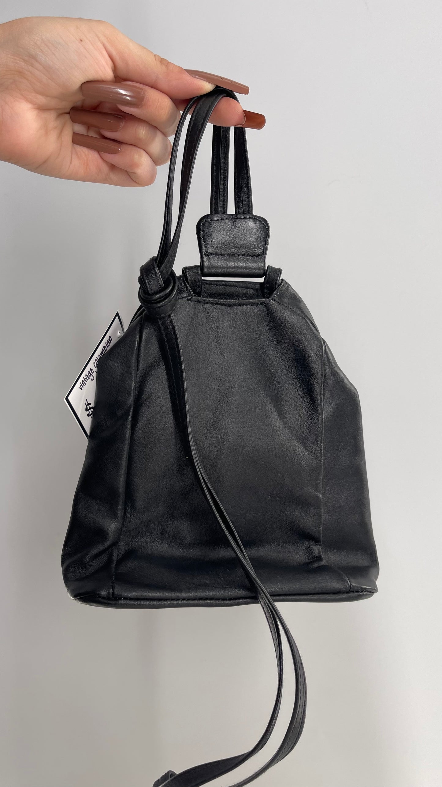 Vintage Colombian Leather Black Bucket Bag with Lid
