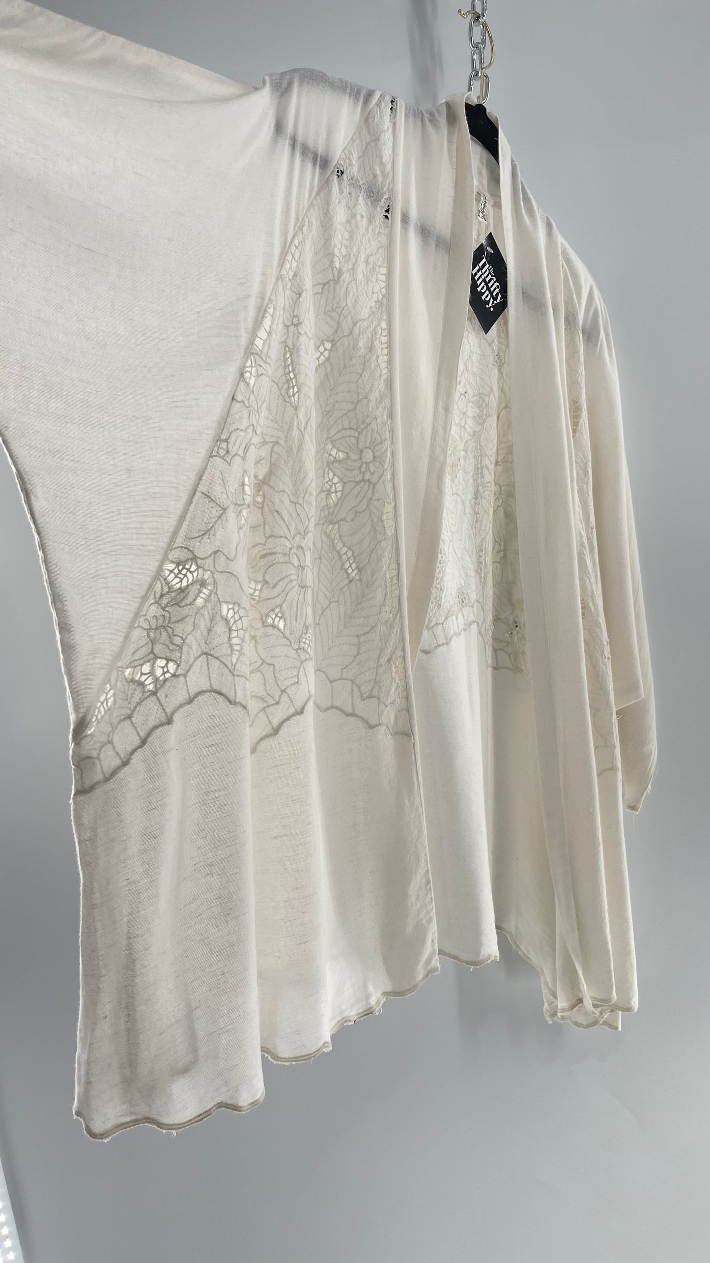 Intimately Free People Linen/Cotton White Cape with Embroidery Design (Medium)