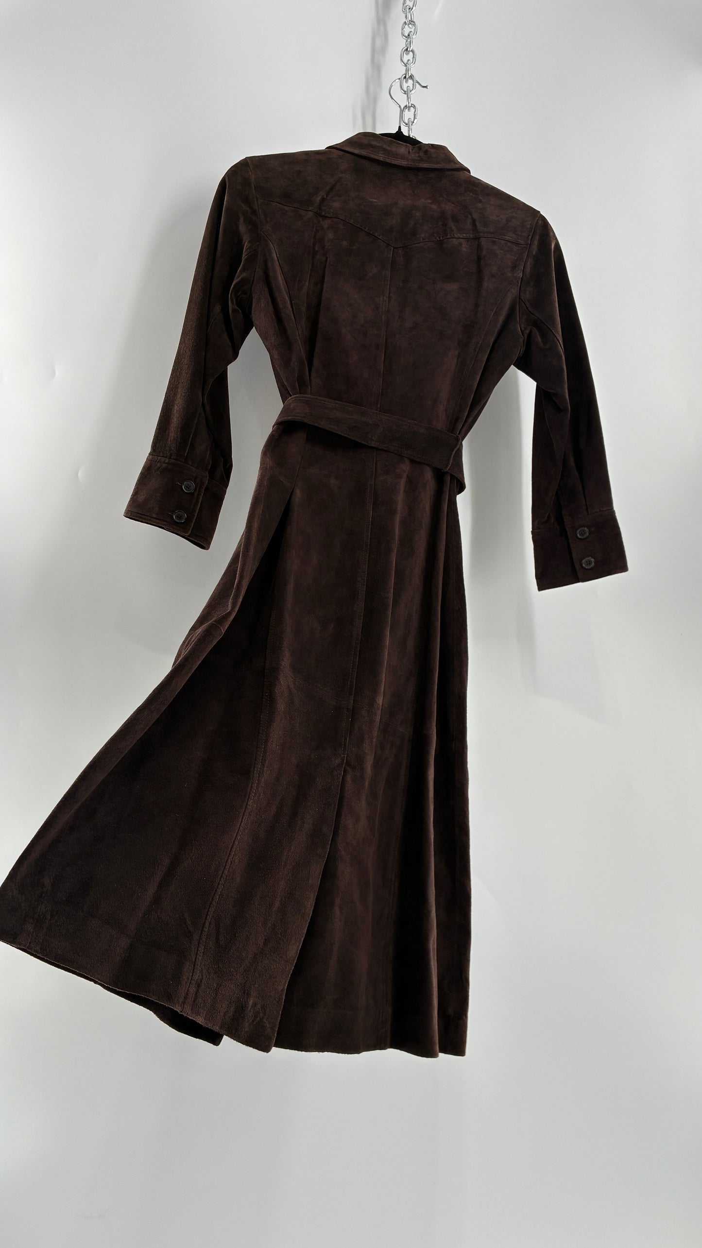 Vintage LOFT Brown Suede Leather Button Front, Belted Midi Dress with Tags Attached (4)
