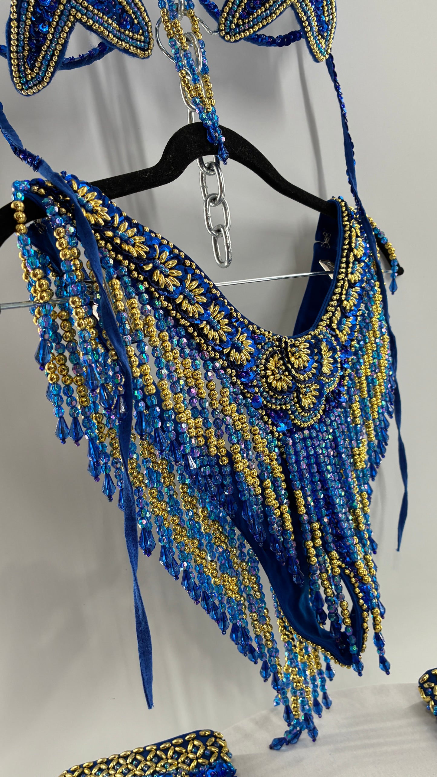 Vintage Royal Blue and Gold Beaded Belly Dancing Set