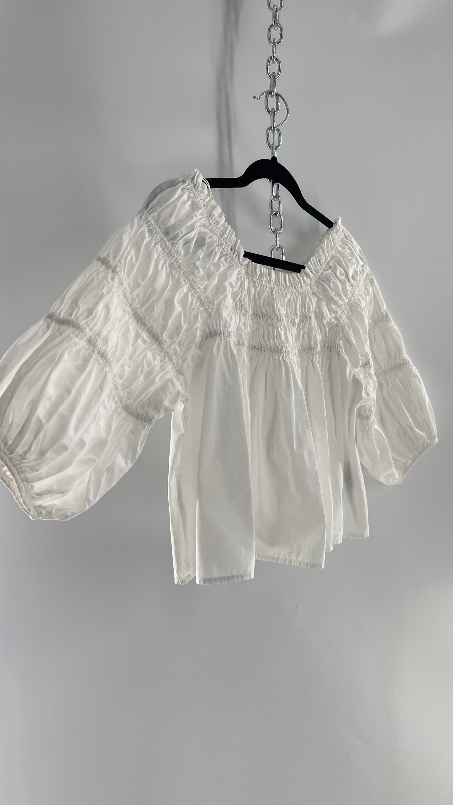 Free People White Smocked Blouse (XS)