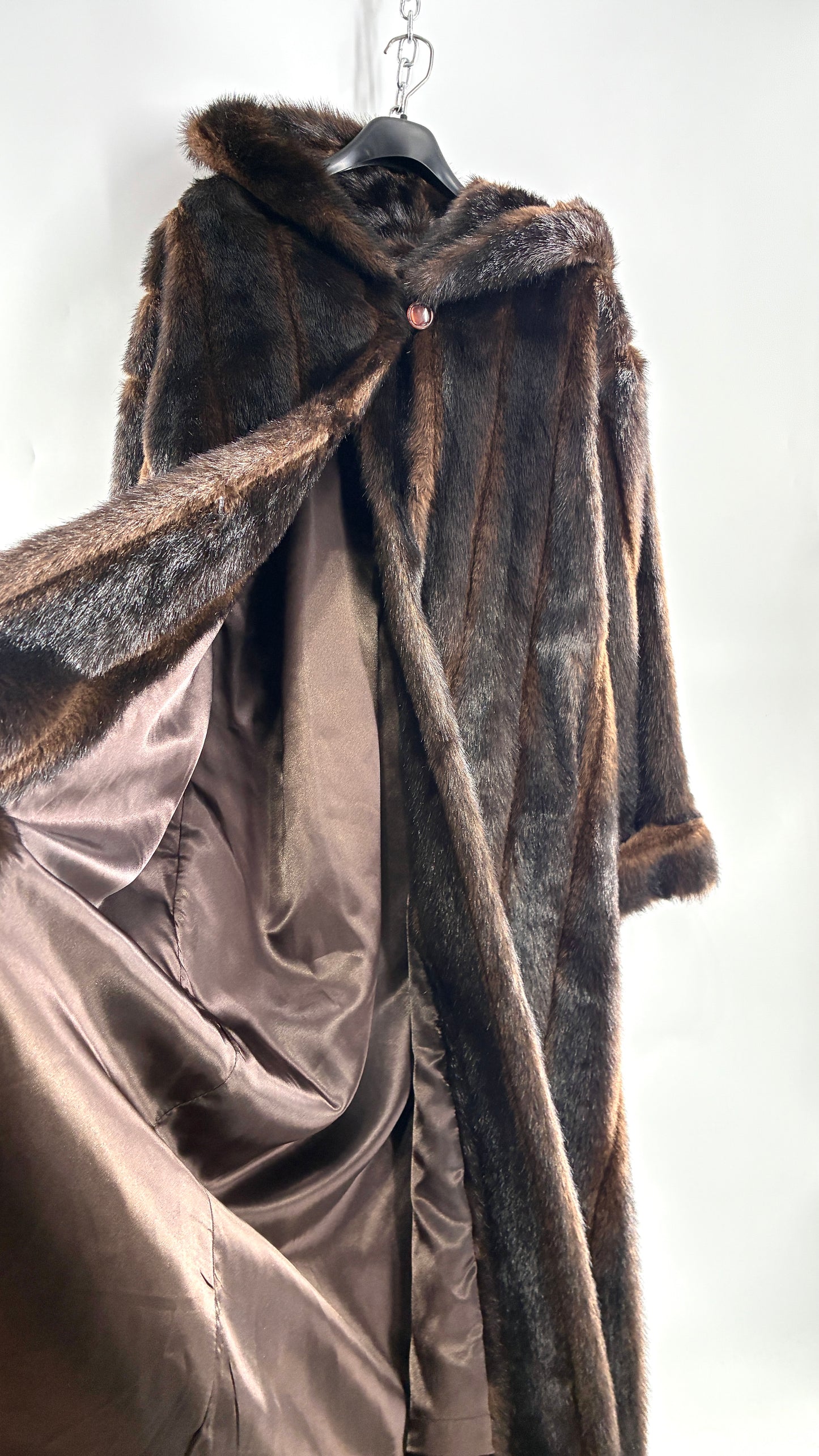 Vintage TALLY HO Hooded and Paneled, Vegan Fur Full Length Coat (Medium)