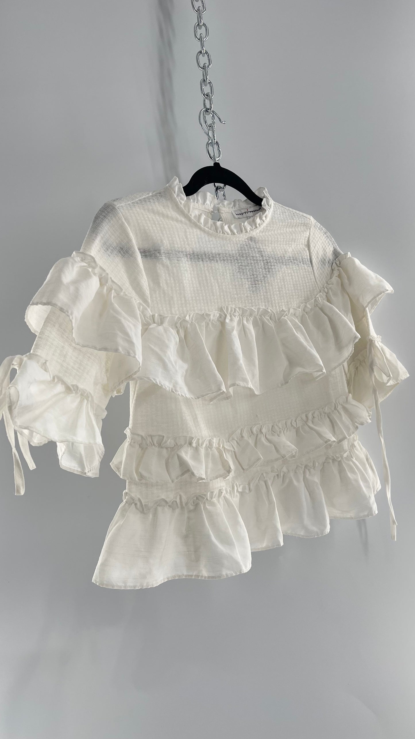 For Love and Lemons English Factory White Ruffle Cloud Blouse with Tags Attached (XS)