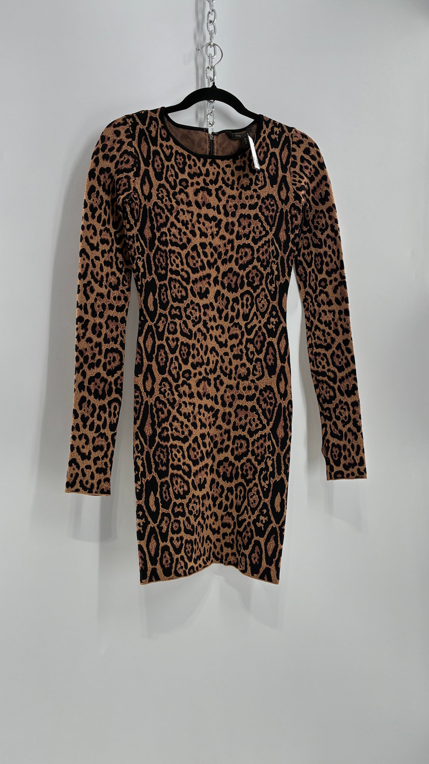 Vintage BCBG MAXAZRIA Sheena Ultra Thick Knit, Compression Leopard/Cheetah Printed Mini Dress (XS)