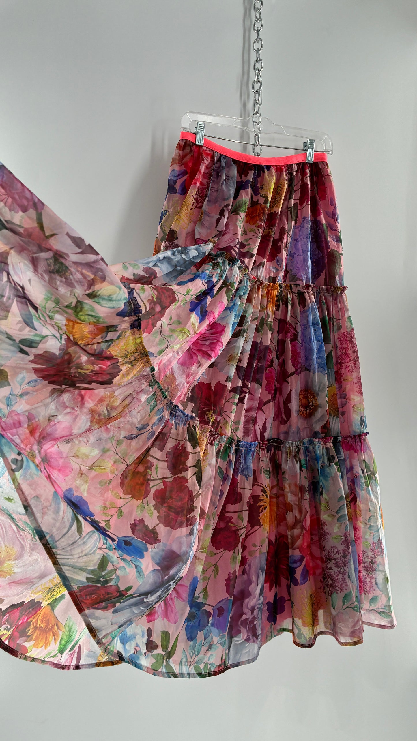 Handmade Floral Overlay Tiered Voluminous Skirt (Medium)