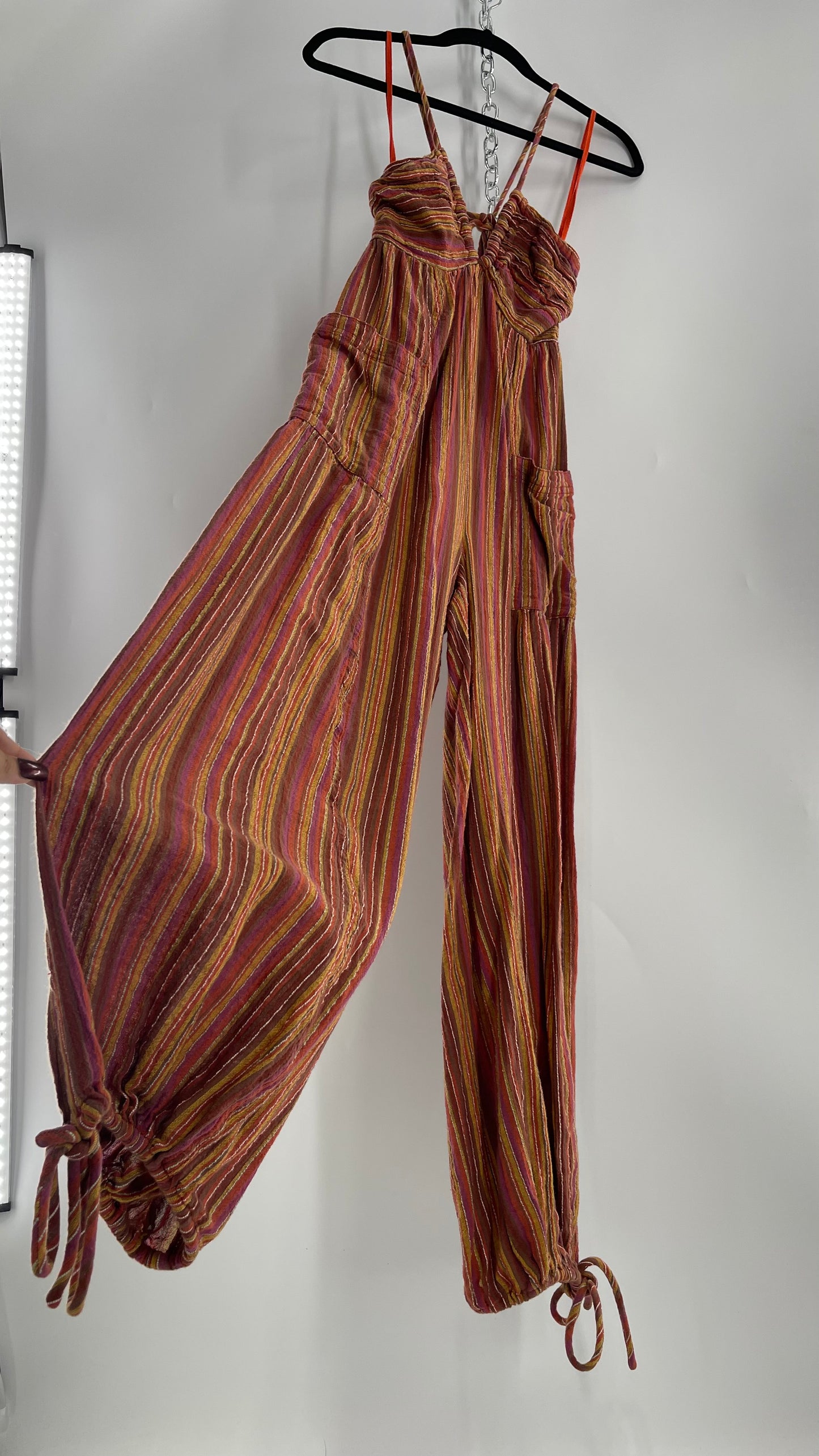 Free People Sundaze Striped Cotton Jumpsuit (XS)