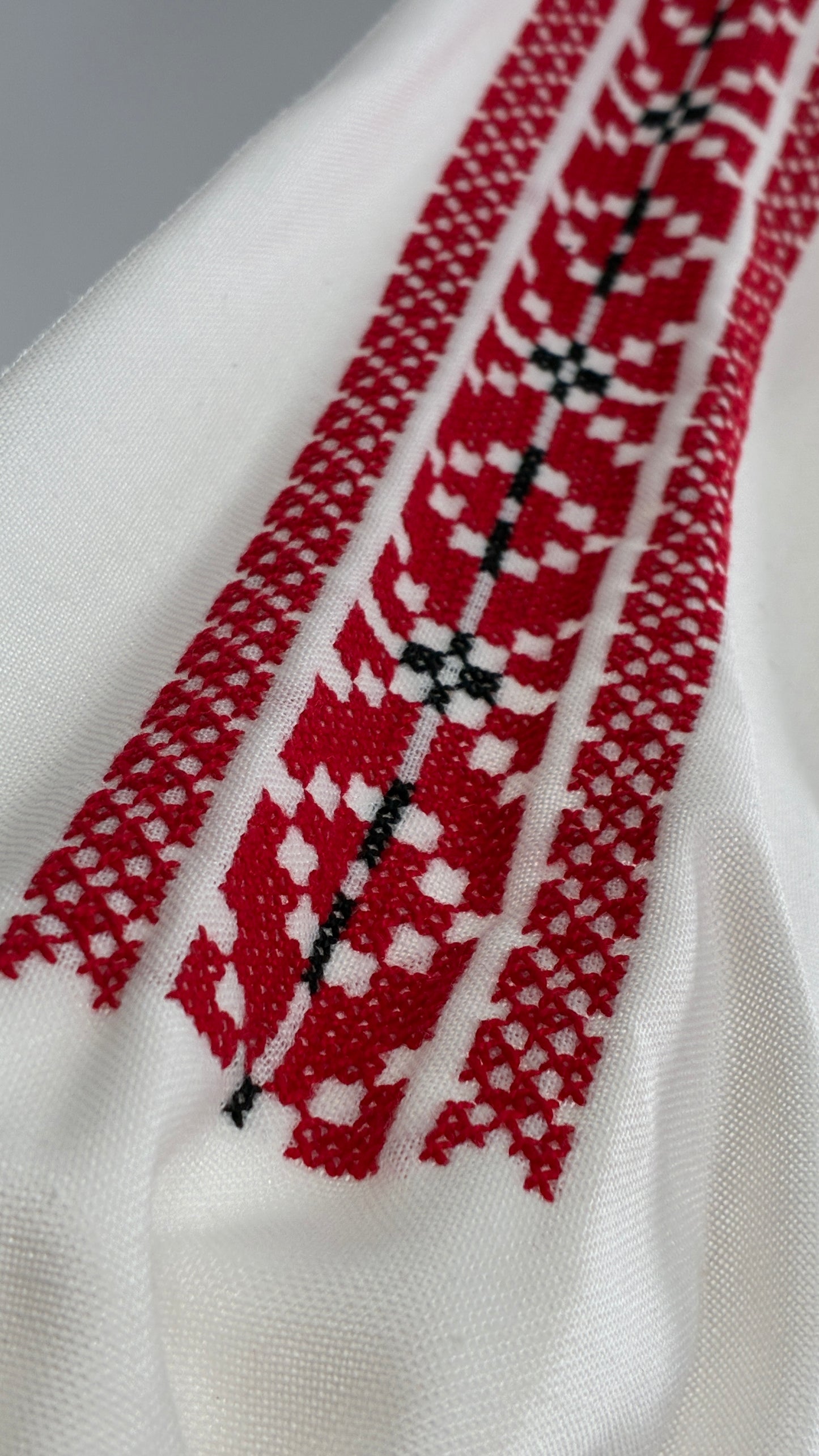 Vintage 1970s LUX FOLKLOR Budapest Handmade Cotton Long Sleeve and Skirt Covered in Red Embroidery and Stitching
