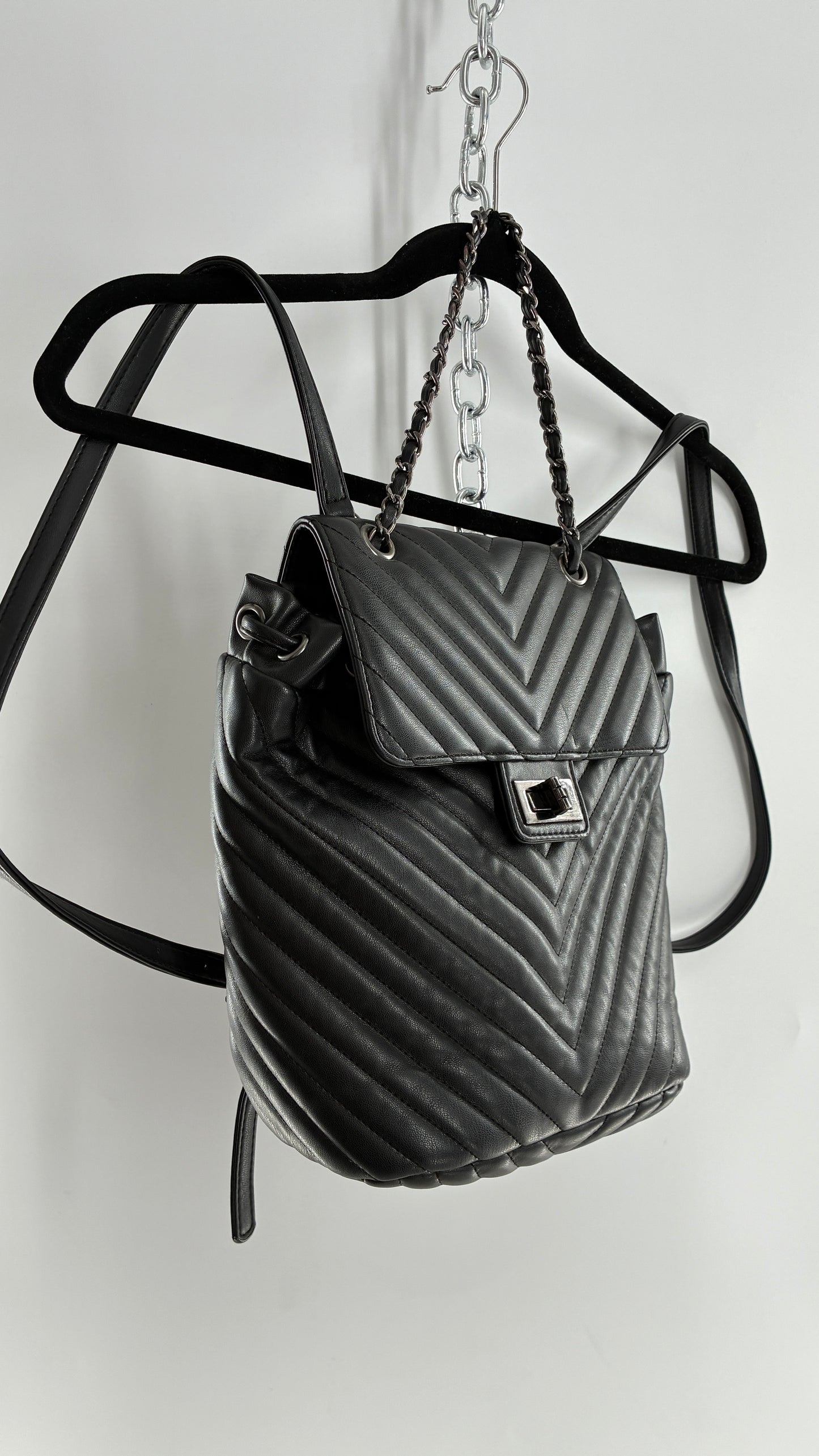 KC DAGGER Vegan Quilted Leather Black Backpack