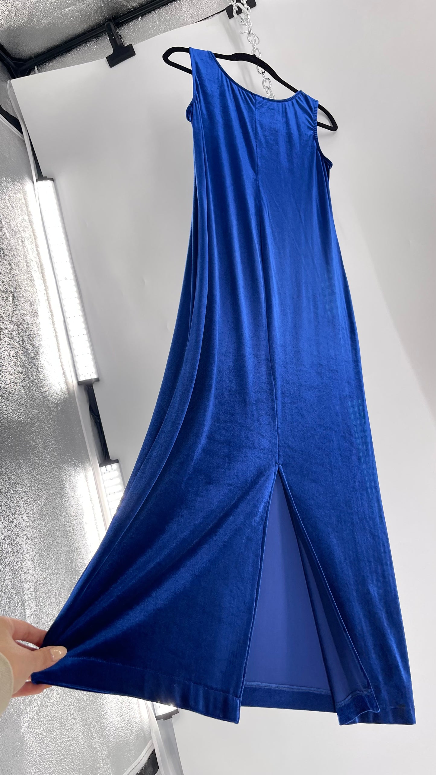 Vintage Carol Anderson Royal Blue Velvet Square Neckline Floor Length Dress (Medium)