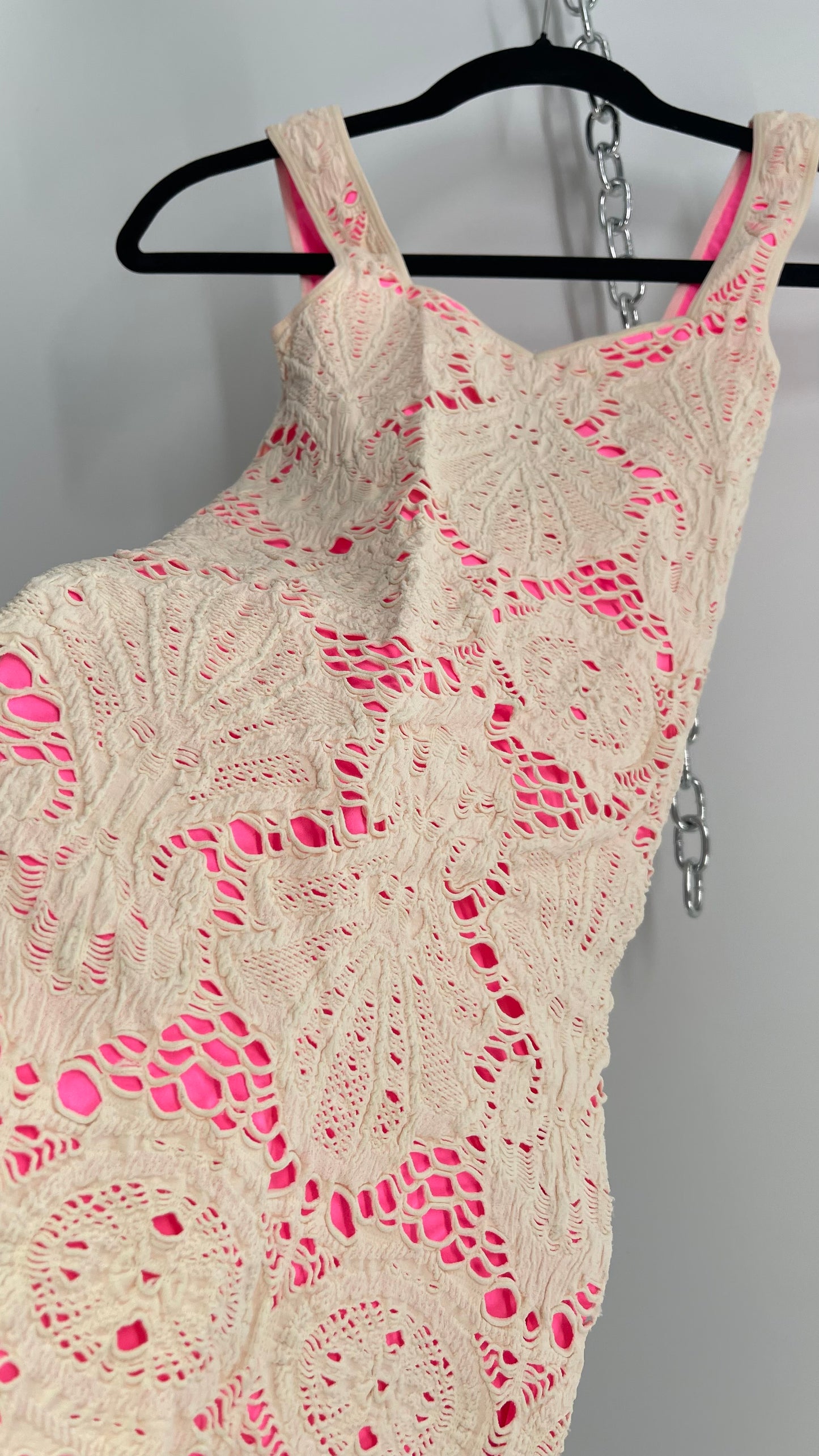 Free People Pink Stretchy Dress with Off White Lace Overlay (XS/S)